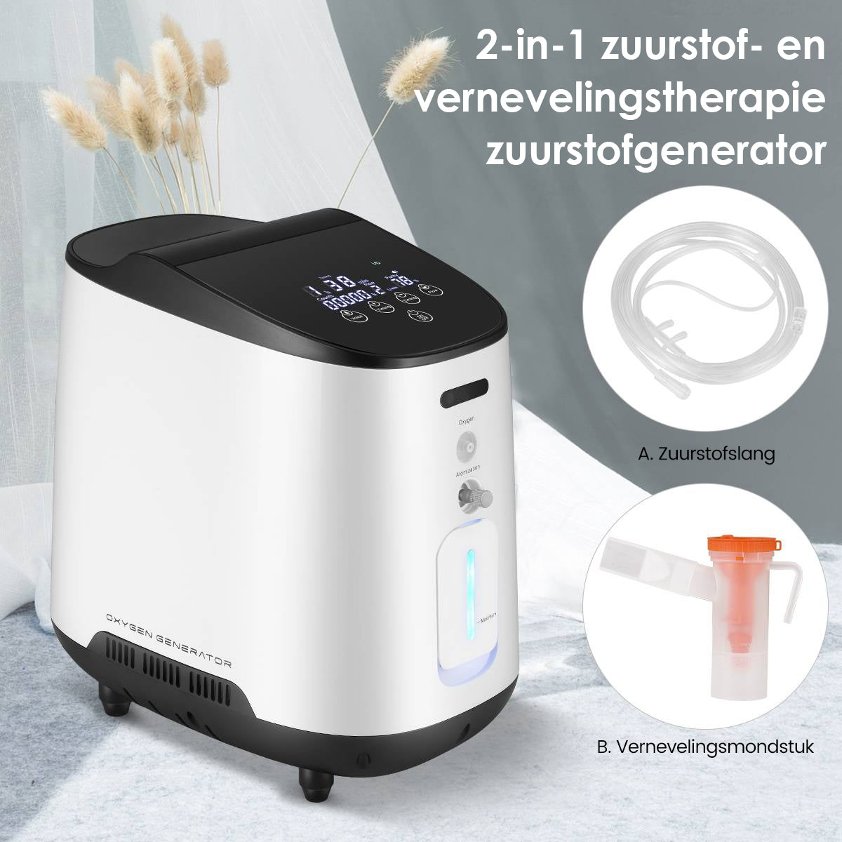VARON VH-2 zuurstof apparaat voor thuis | 1-7L/min instelbaar, 24 uur in bedrijf, CE-goedgekeurd