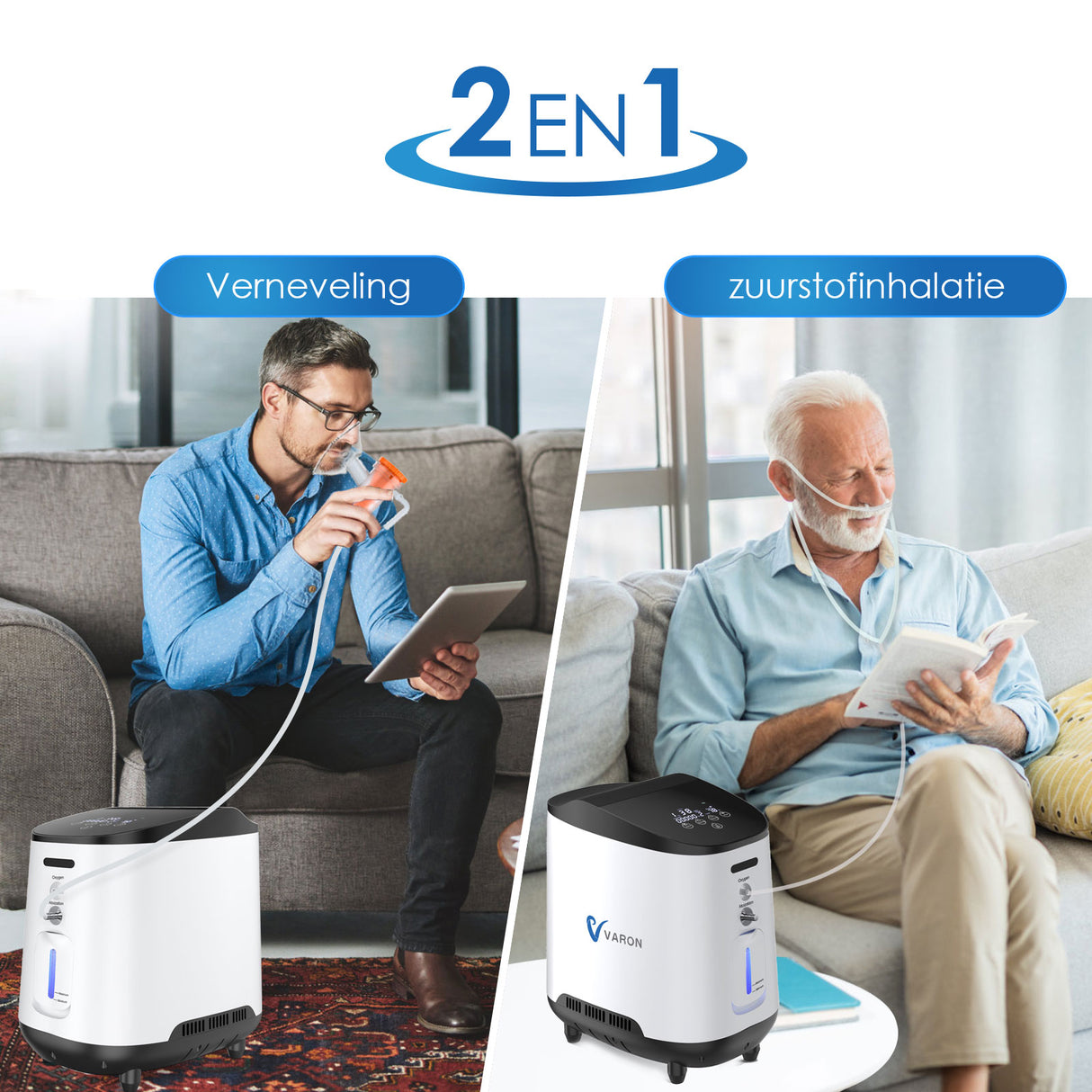VARON VH-2 zuurstof apparaat voor thuis | 1-7L/min instelbaar, 24 uur in bedrijf, CE-goedgekeurd