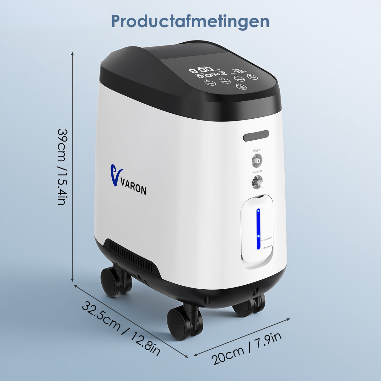 VARON VH-2 PRO zuurstof apparaat voor thuis | 1-9L/min instelbaar, Met wielen voor gemakkelijke verplaatsing, 24 uur in bedrijf, CE-goedgekeurd