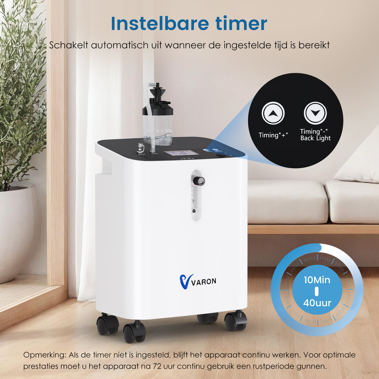 VARON VH-3 PRO Zuurstofconcentrator voor Thuisgebruik | 1-10L/min Instelbaar, Vernevelaarfunctie, Stille Therapie, CE-goedgekeurd