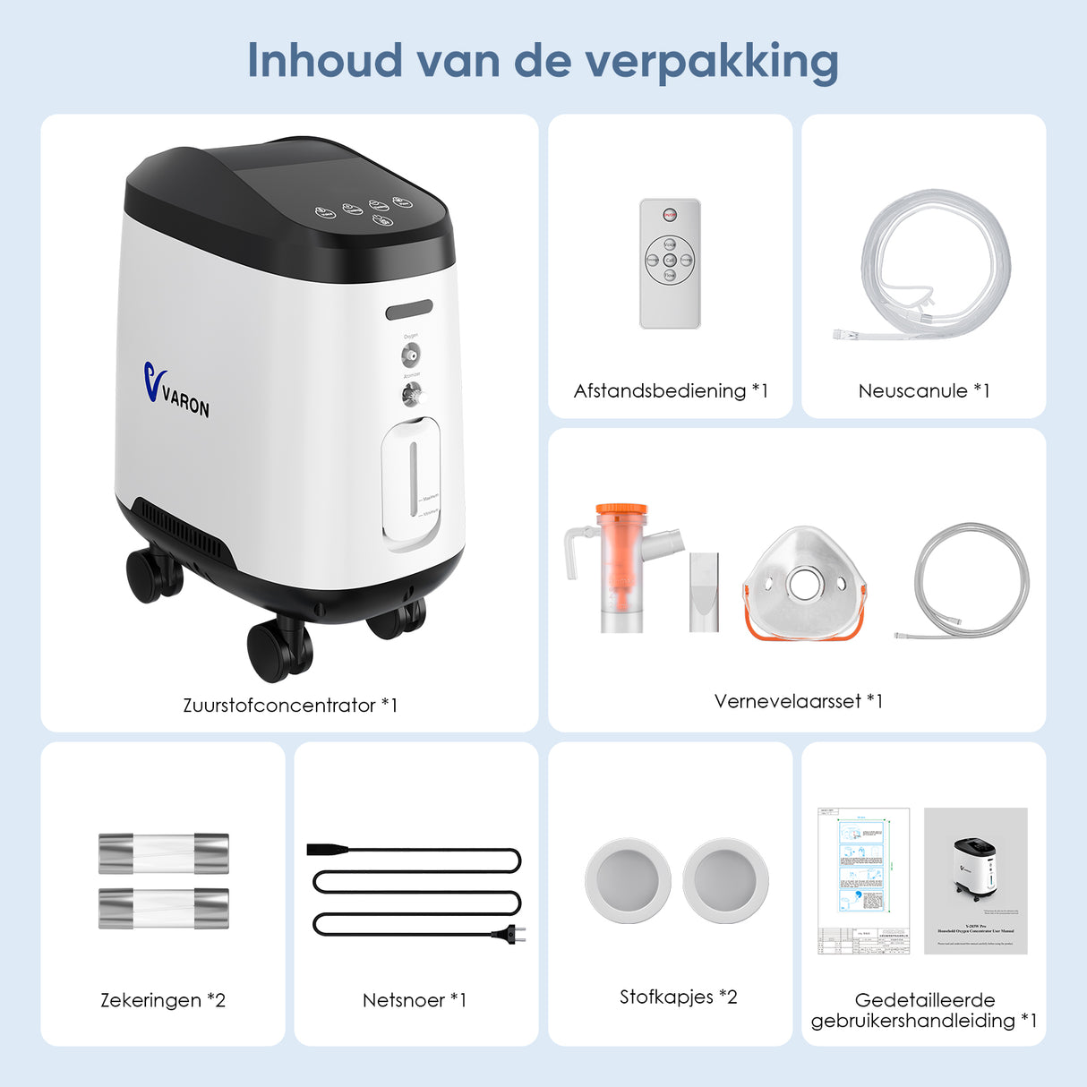 VARON VH-2 PRO Zuurstofconcentrator voor thuisgebruik | 1-9L/min instelbaar, Met wielen voor gemakkelijke verplaatsing, 24 uur in bedrijf, CE-goedgekeurd