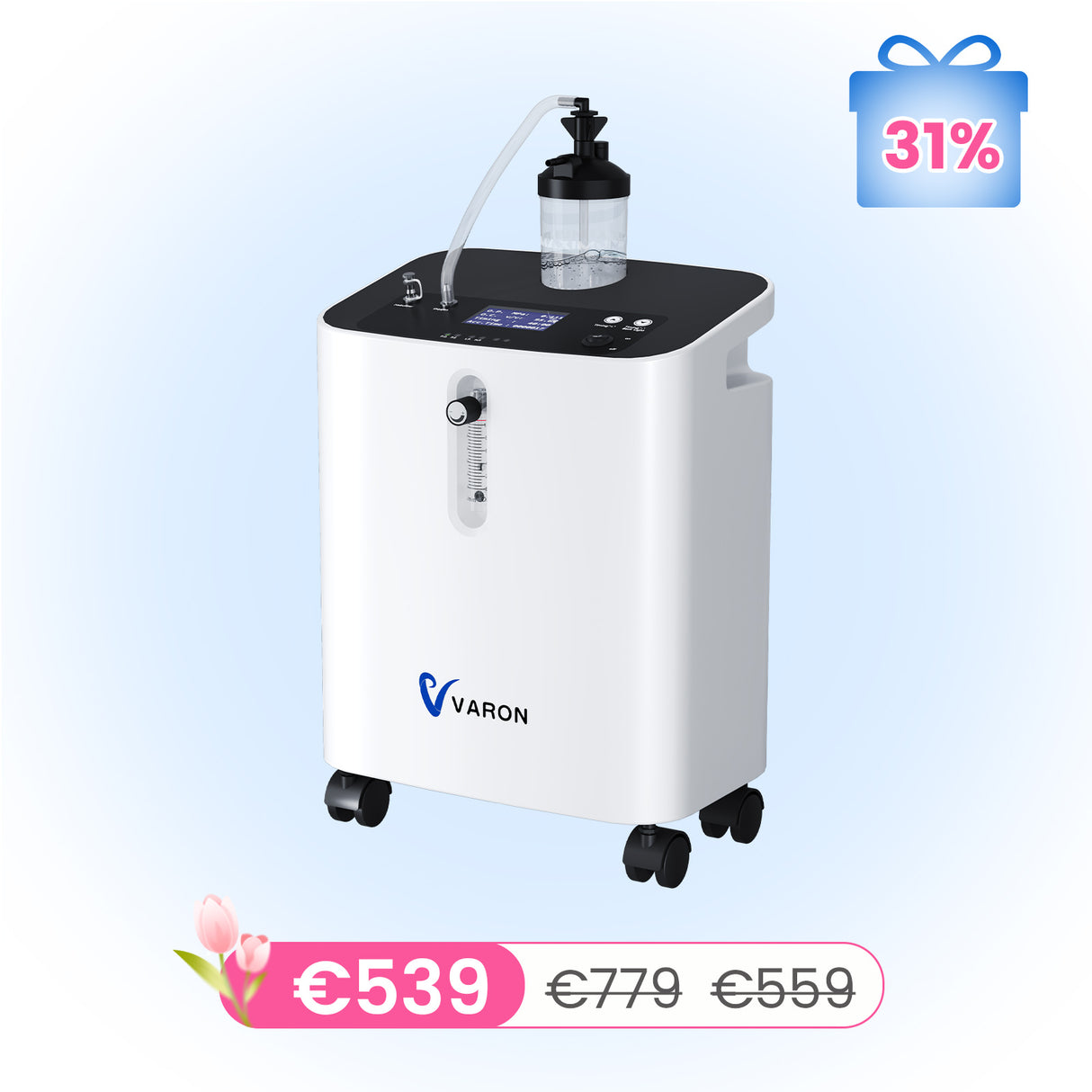 VARON VH-3 PRO zuurstof apparaat voor thuis | 1-10L/min Instelbaar, Vernevelaarfunctie, Stille Therapie, CE-goedgekeurd