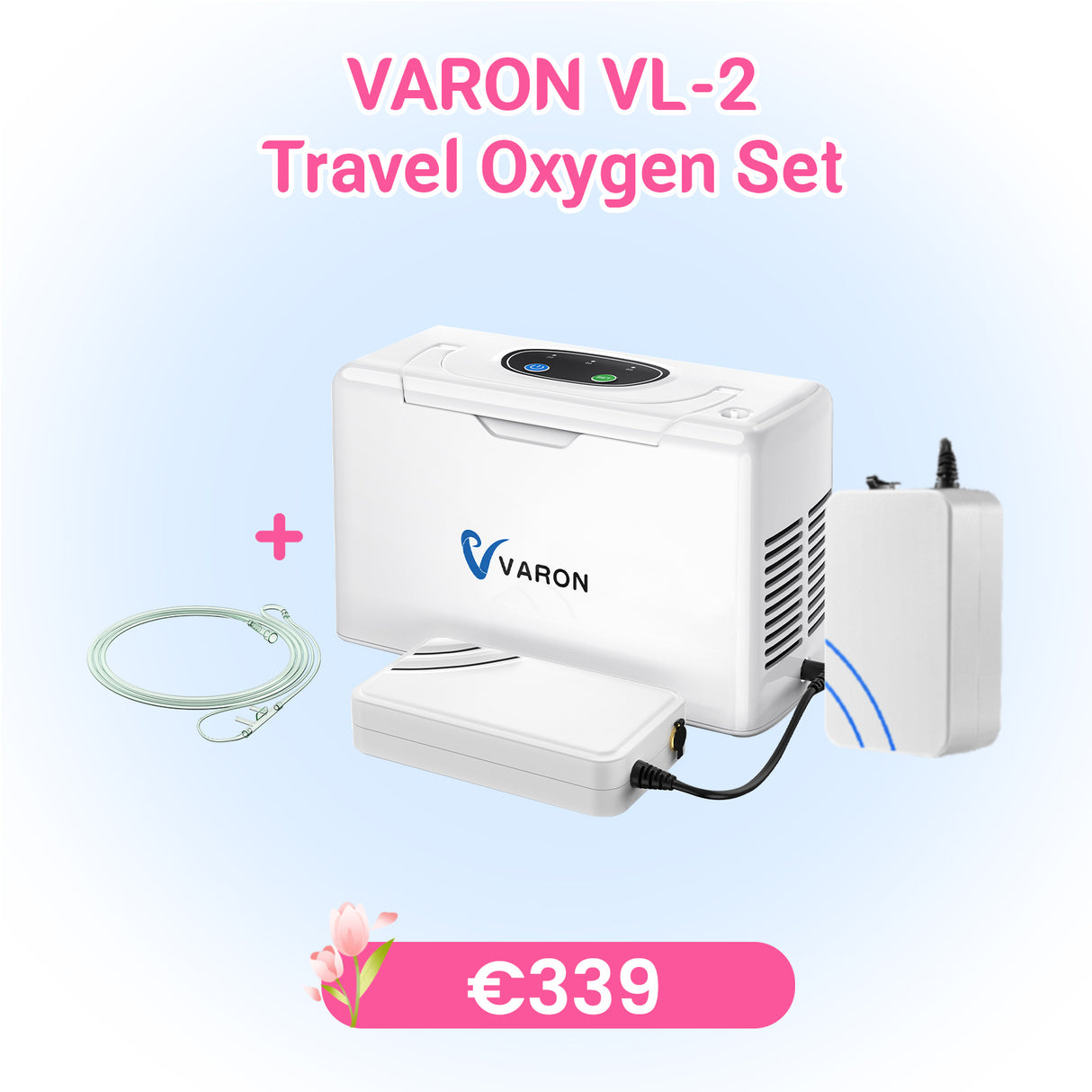 VARON Beperkte oplage set:VL-2 draagbare zuurstofconcentrator+Vervangbare lithium-ion batterij+Canule nasale en silicone pour oxygène