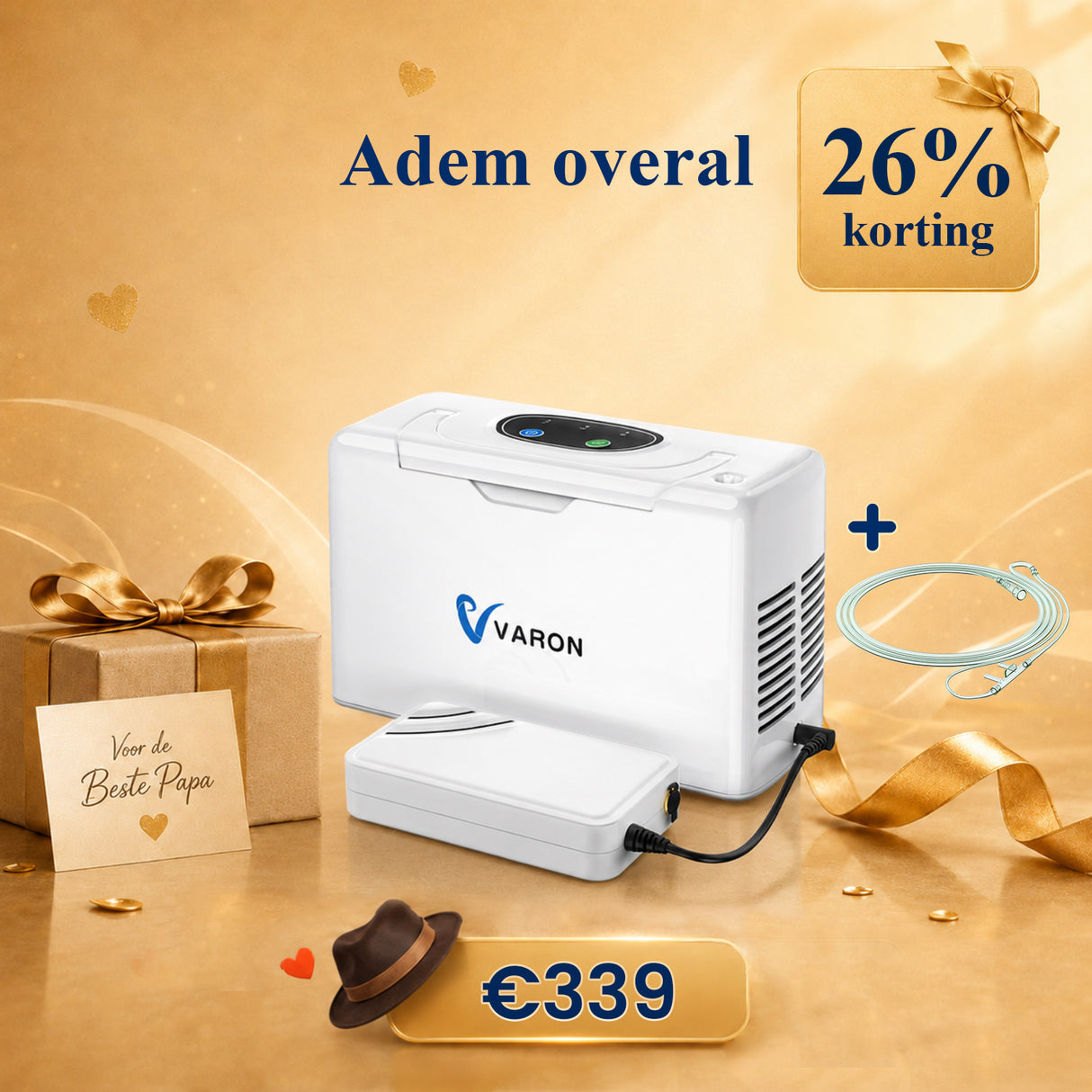 VARON Beperkte oplage set:VL-2 draagbare zuurstofconcentrator+Vervangbare lithium-ion batterij+Canule nasale en silicone pour oxygène
