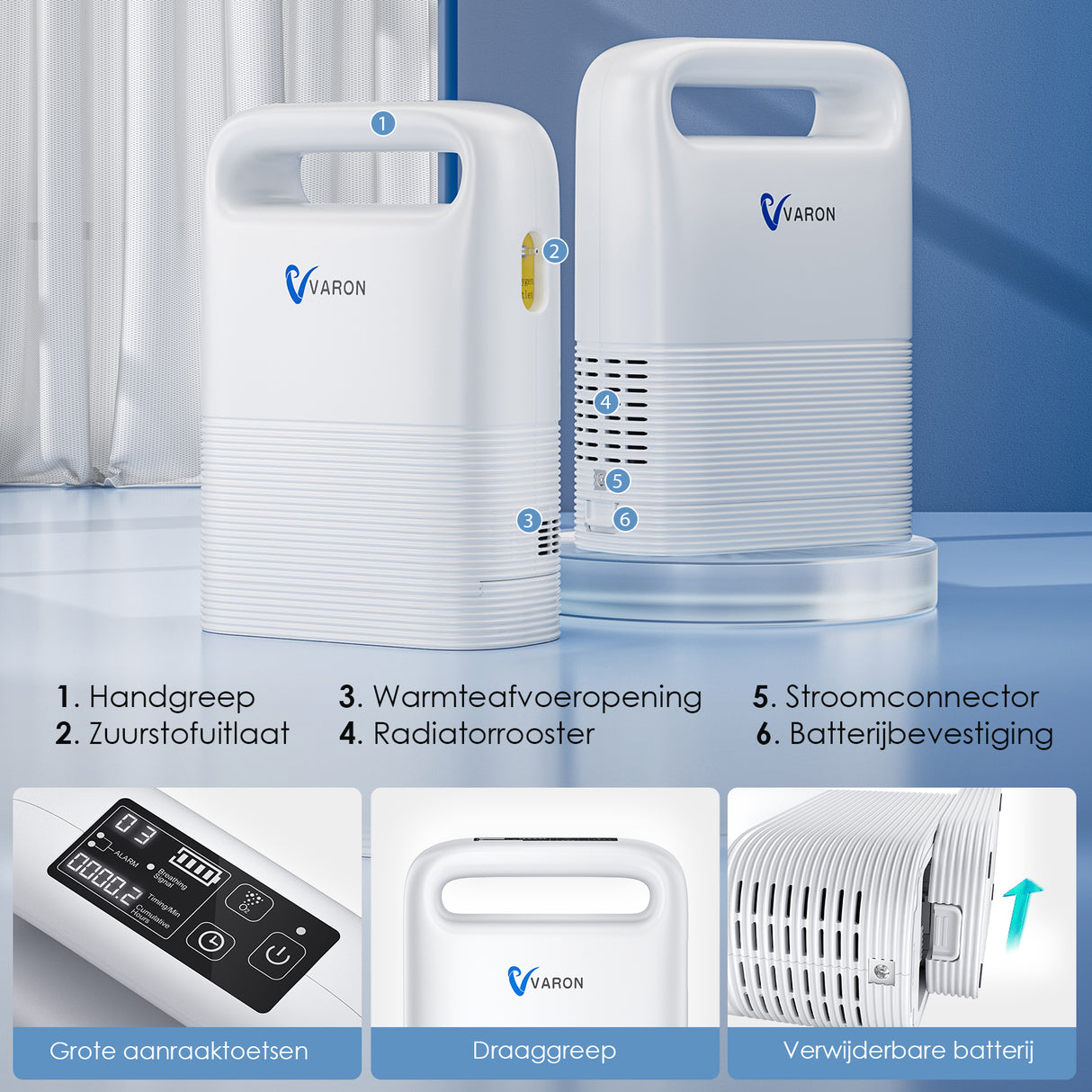 VARON VP-2 Pulse draagbare zuurstofconcentrator | 93% zuurstof, lange batterij, CE-goedgekeurd