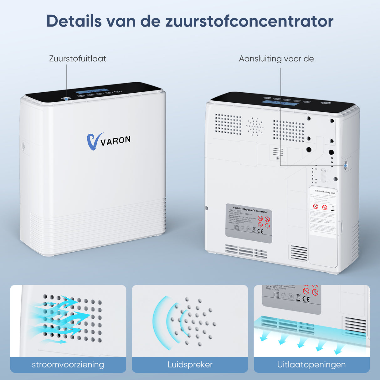 VARON VP-6 Continuous Portable Oxygen Concentrator | 1-6 L/min Flow Rate, CE Approved