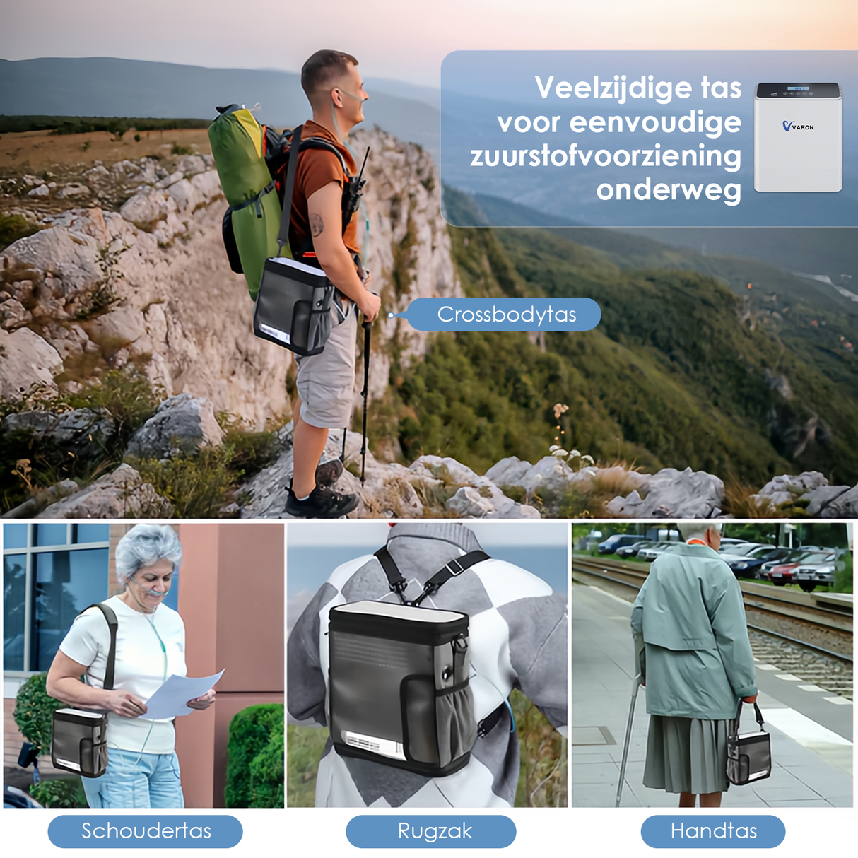 VARON VP-6 Continue Draagbare Zuurstofconcentrator | 1-6L/min Debiet, CE-goedgekeurd