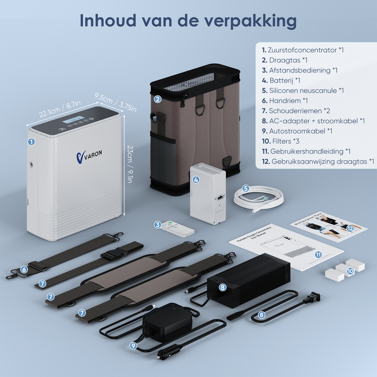 VARON VP-6 Continue Draagbare Zuurstofconcentrator | 1-6L/min Debiet, CE-goedgekeurd