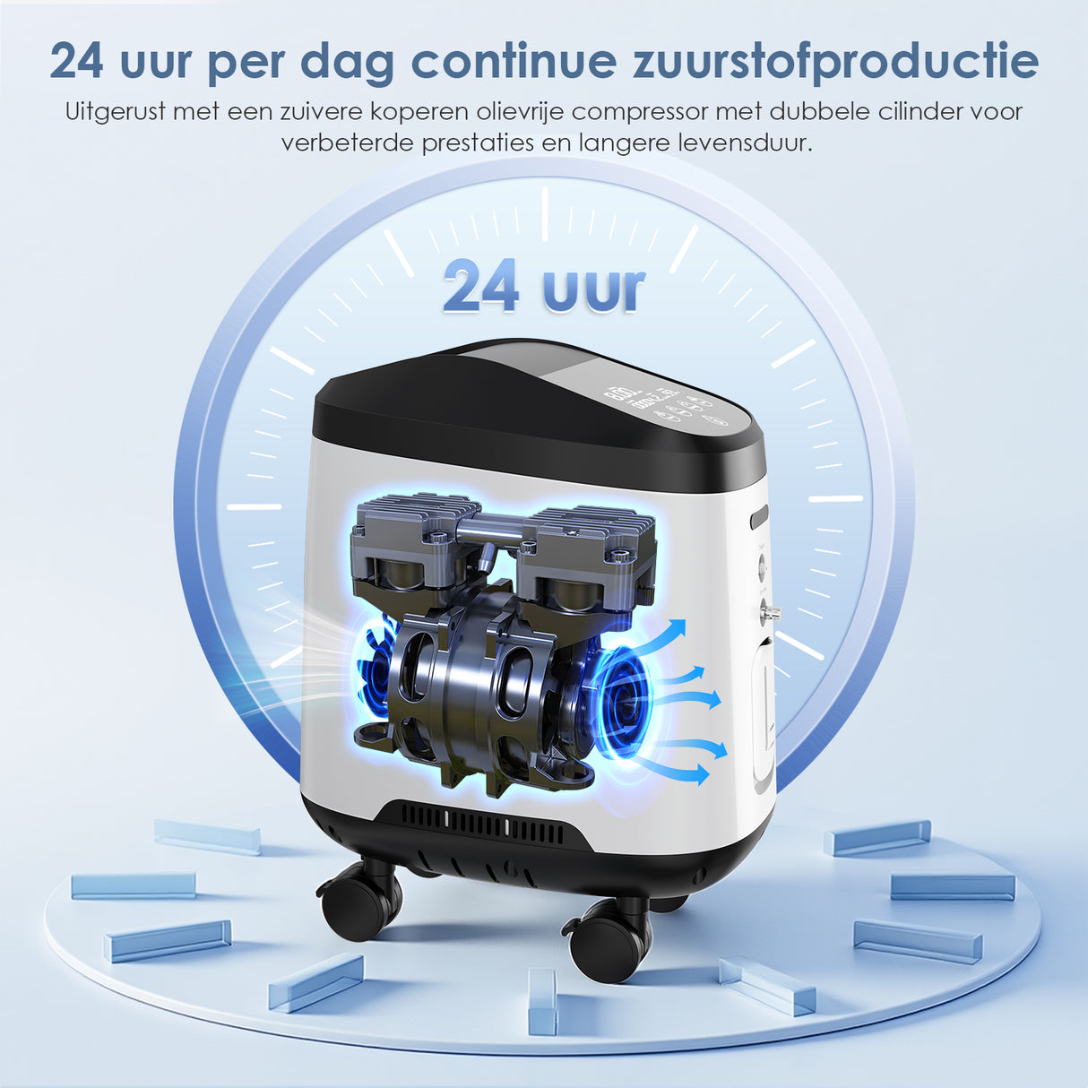 VARON VH-2 PRO zuurstof apparaat voor thuis | 1-9L/min instelbaar, Met wielen voor gemakkelijke verplaatsing, 24 uur in bedrijf, CE-goedgekeurd