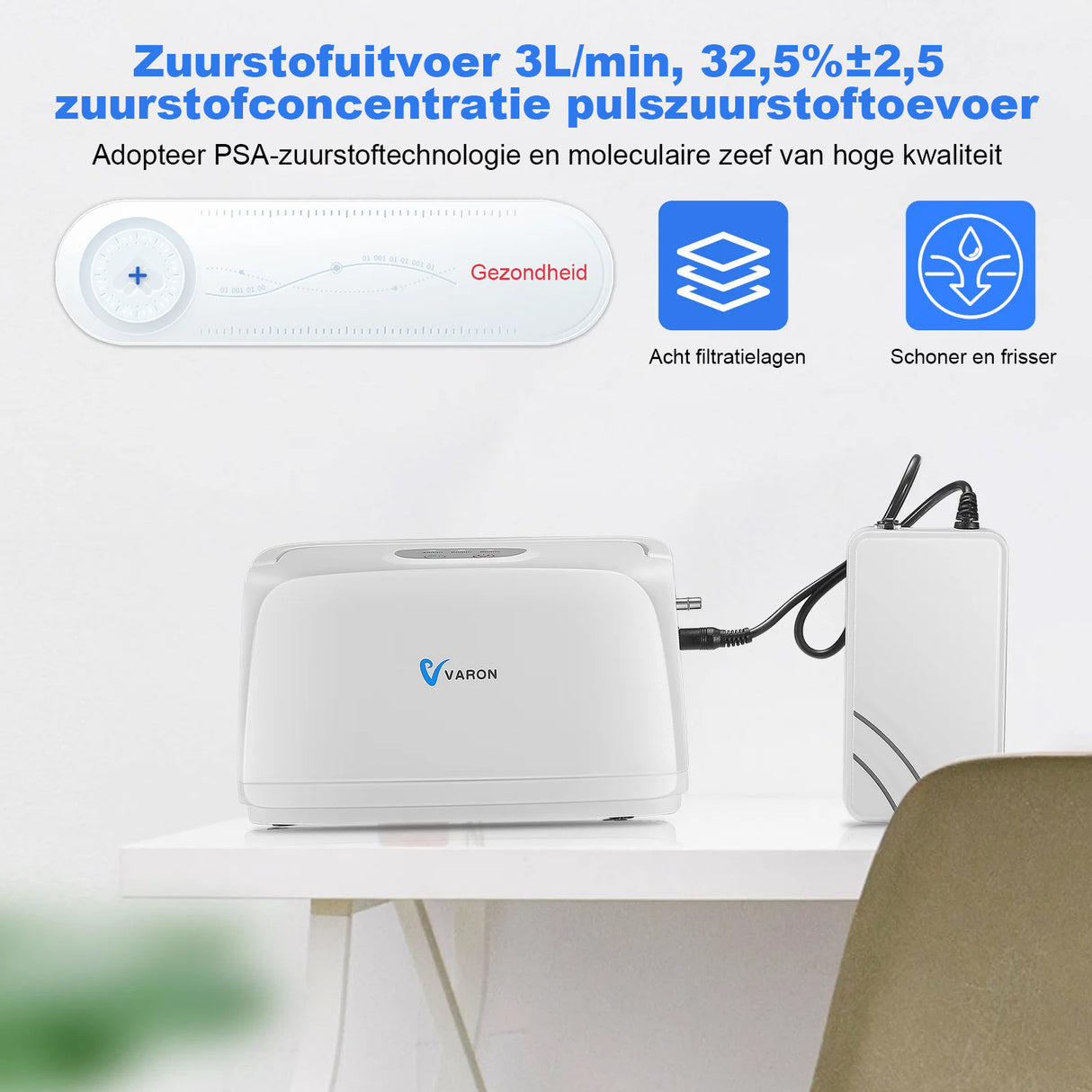 Concentrateur d'oxygène pulsé VARON VL-1 | Idéal pour les personnes à mobilité réduite, homologué CE