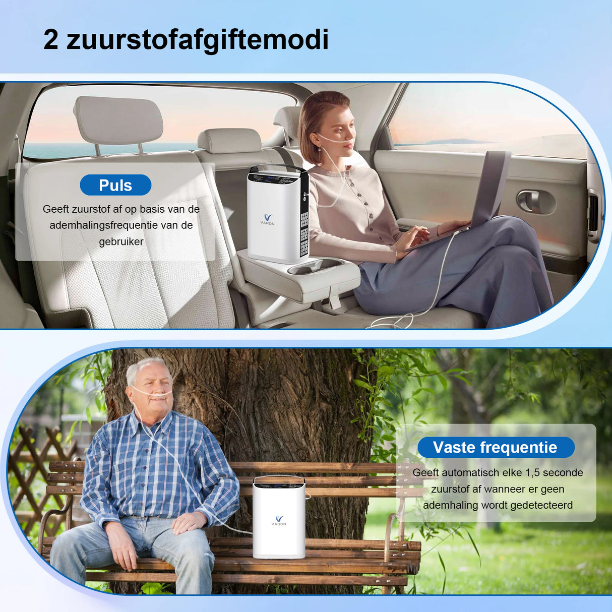 VARON VP-1 Pulse draagbare zuurstofconcentrator 24 uur in bedrijf, CE-goedgekeurd