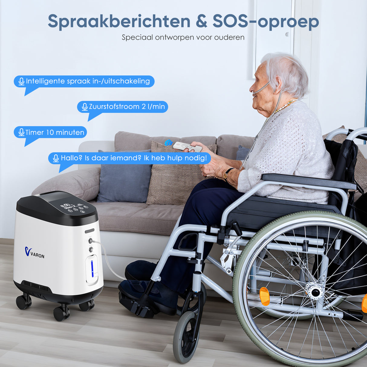 VARON VH-2 PRO zuurstof apparaat voor thuis | 1-9L/min instelbaar, Met wielen voor gemakkelijke verplaatsing, 24 uur in bedrijf, CE-goedgekeurd