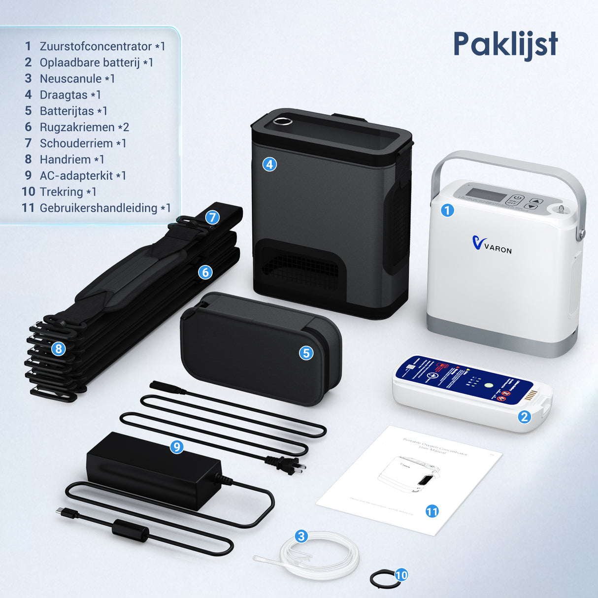 VARON VP-8G Pulse draagbare zuurstofconcentrator 24 uur in bedrijf, CE-goedgekeurd (Voorverkoop)