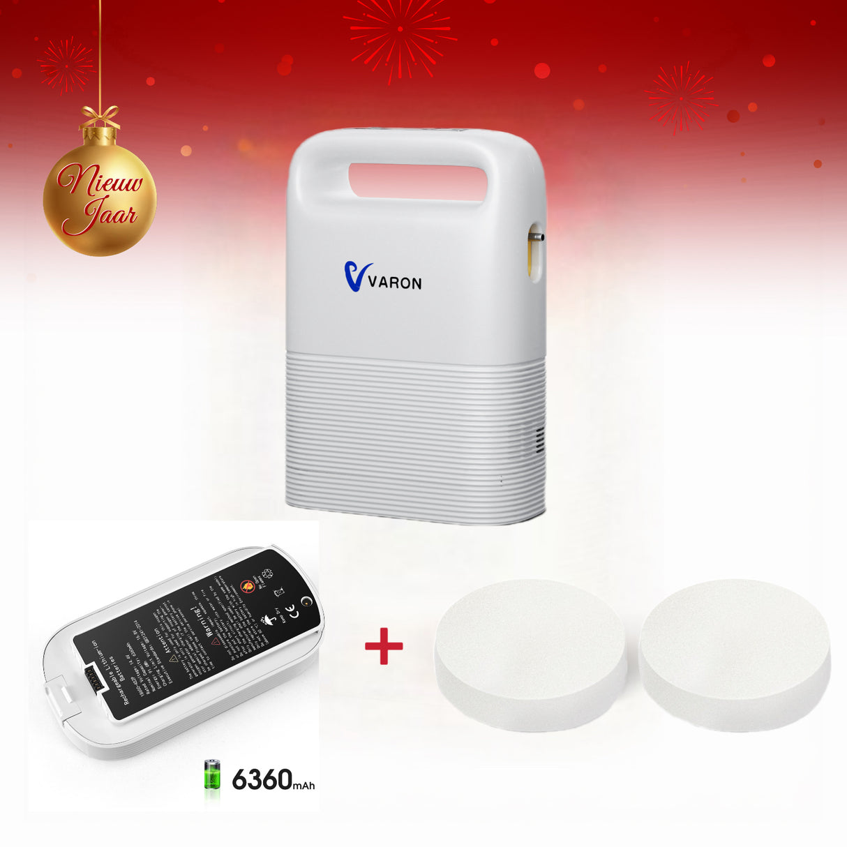 VARON Beperkte oplage set:VP-2 zuurstofconcentrator+Extra vervangbare lithium-ion batterij +Filter Katoen Zuurstof(10 stuks)