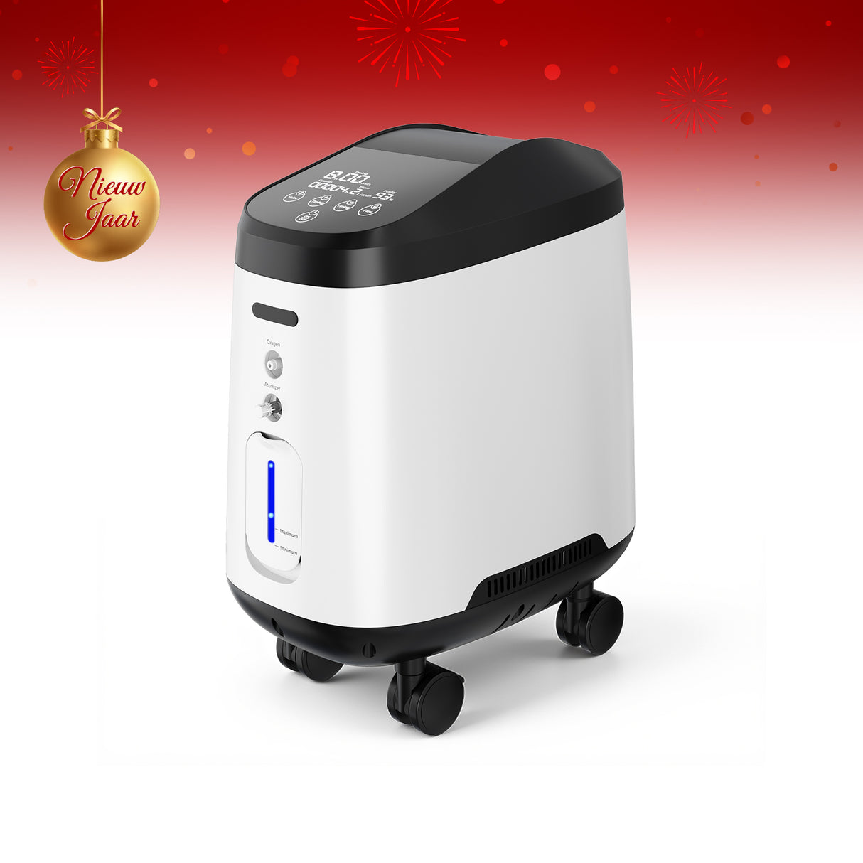 VARON VH-2 PRO zuurstof apparaat voor thuis | 1-9L/min instelbaar, Met wielen voor gemakkelijke verplaatsing, 24 uur in bedrijf, CE-goedgekeurd