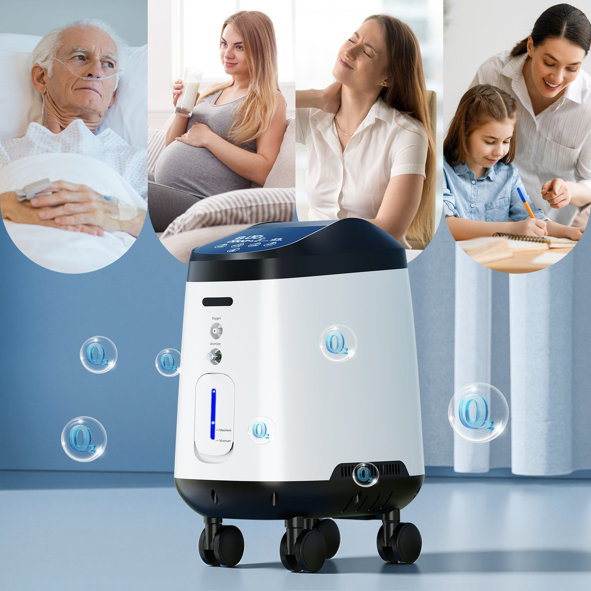 VARON VH-2 PRO zuurstof apparaat voor thuis | 1-9L/min instelbaar, Met wielen voor gemakkelijke verplaatsing, 24 uur in bedrijf, CE-goedgekeurd