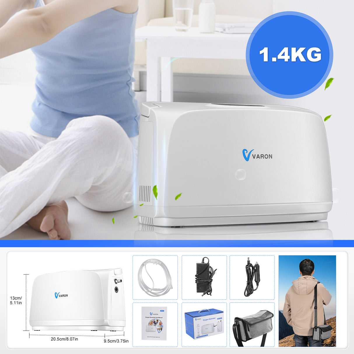 Concentrateur d'oxygène pulsé VARON VL-1 | Idéal pour les personnes à mobilité réduite, homologué CE