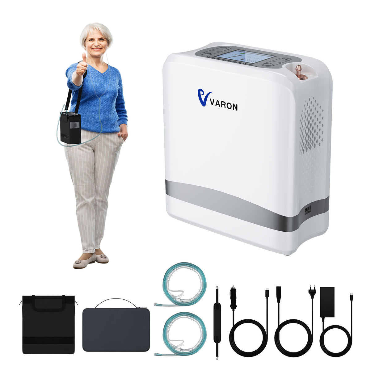 VARON VP-8 Lite Draagbare Zuurstofconcentrator 2 kg Lichtgewicht Pulsflow 1-7 Standen voor Thuis & Reizen