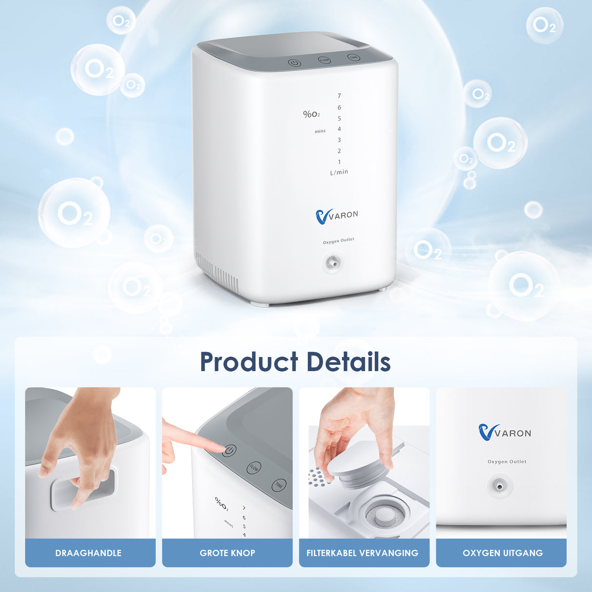 VARON VH-3 Zuurstofconcentrator voor thuisgebruik | 1-7L/min Comfortabele therapie, CE-goedgekeurd