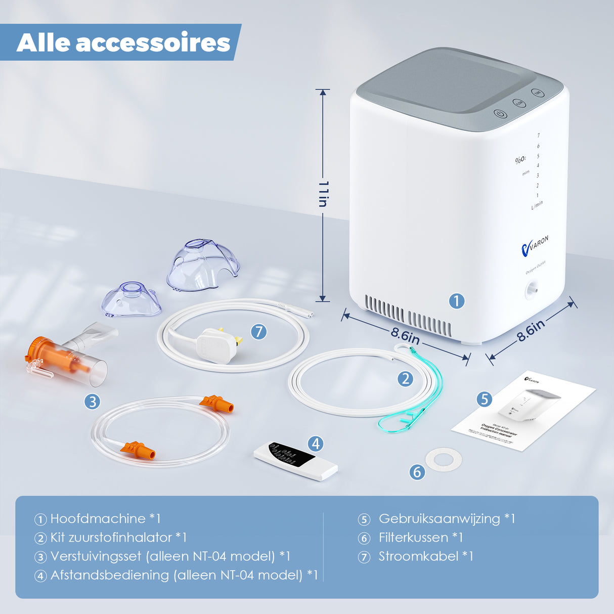 VARON VH-3 Zuurstofconcentrator voor thuisgebruik | 1-7L/min Comfortabele therapie, CE-goedgekeurd