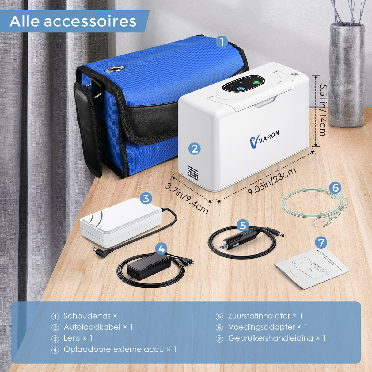 VARON VL-2 Light 3 l/min continue draagbare zuurstofconcentrator, CE-goedgekeurd