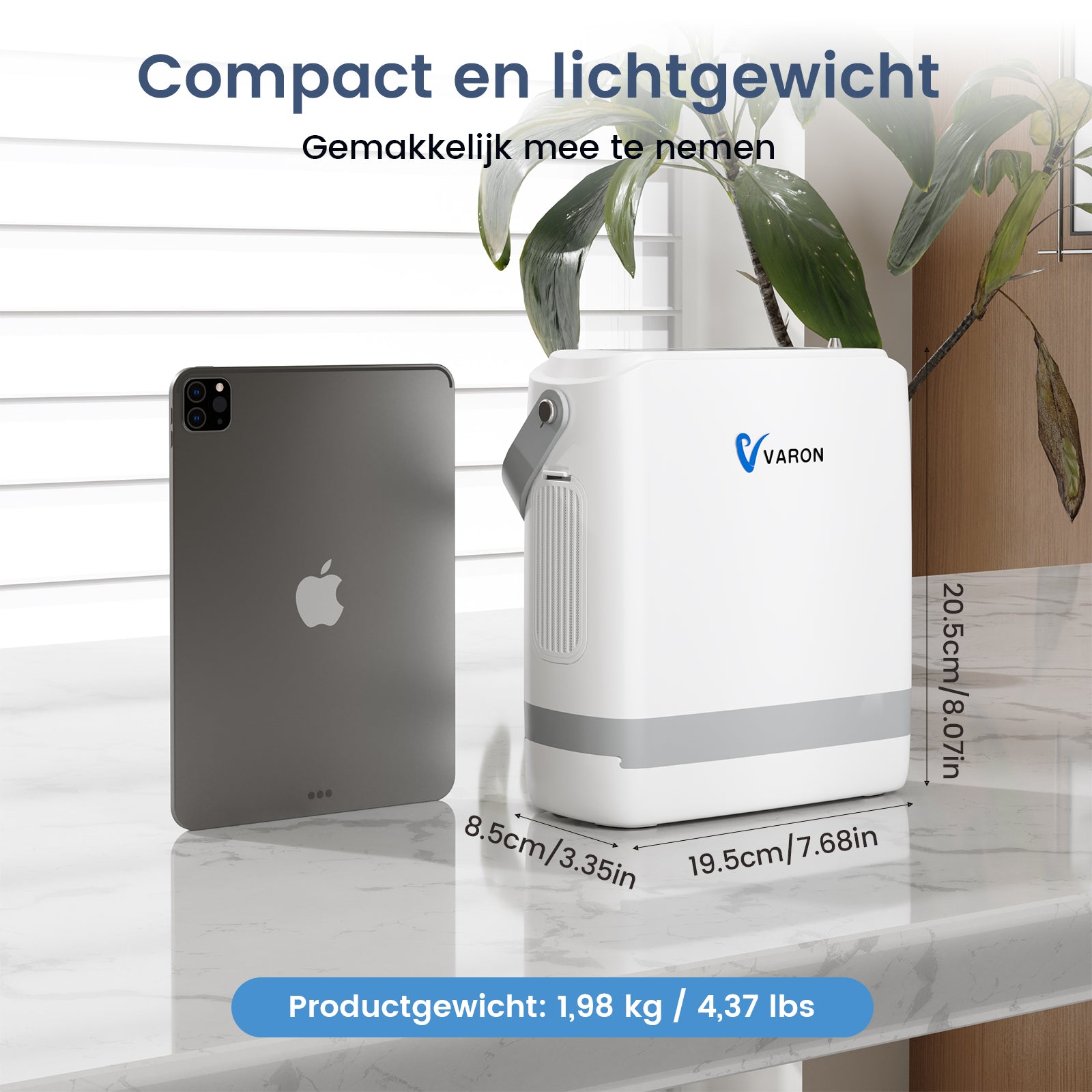 VARON VP-8G Pulse draagbare zuurstofconcentrator 24 uur in bedrijf, CE-goedgekeurd