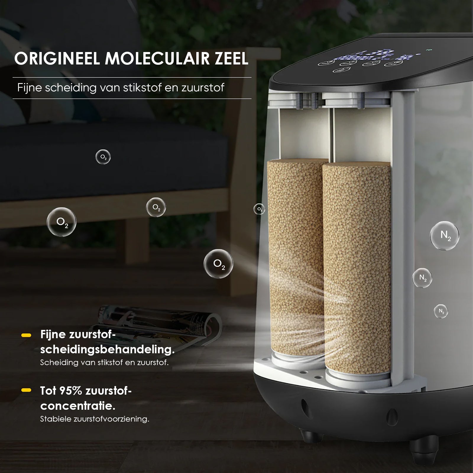 ORIGINEEL MOLECULAIR ZEEL
Fijne scheiding van stikstof en zuurstof
