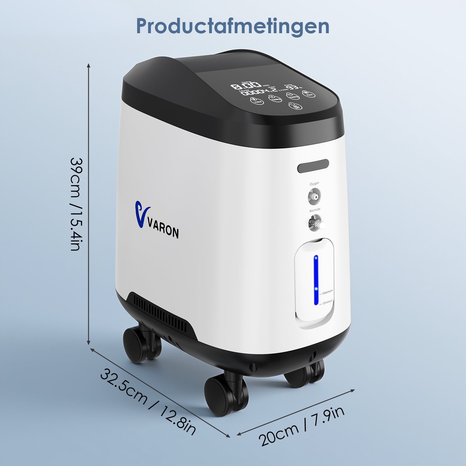 VARON VH-2 PRO Zuurstofconcentrator voor thuisgebruik | 1-9L/min instelbaar, Met wielen voor gemakkelijke verplaatsing, 24 uur in bedrijf, CE-goedgekeurd