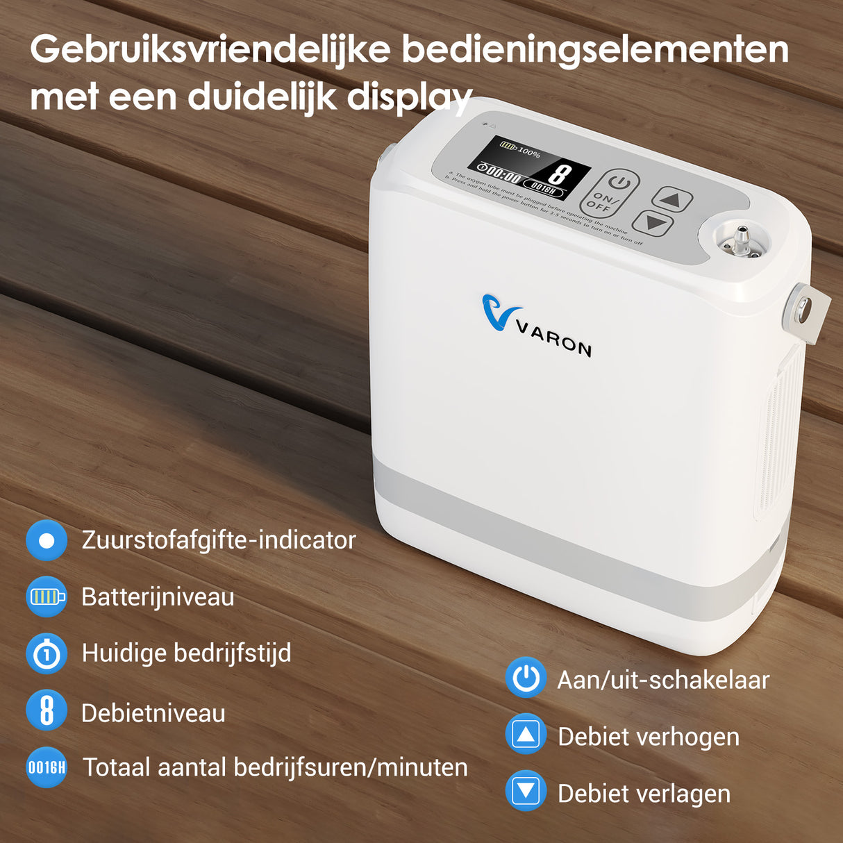 VARON VP-8G Pulse draagbare zuurstofconcentrator 24 uur in bedrijf, CE-goedgekeurd （Voorverkoop）