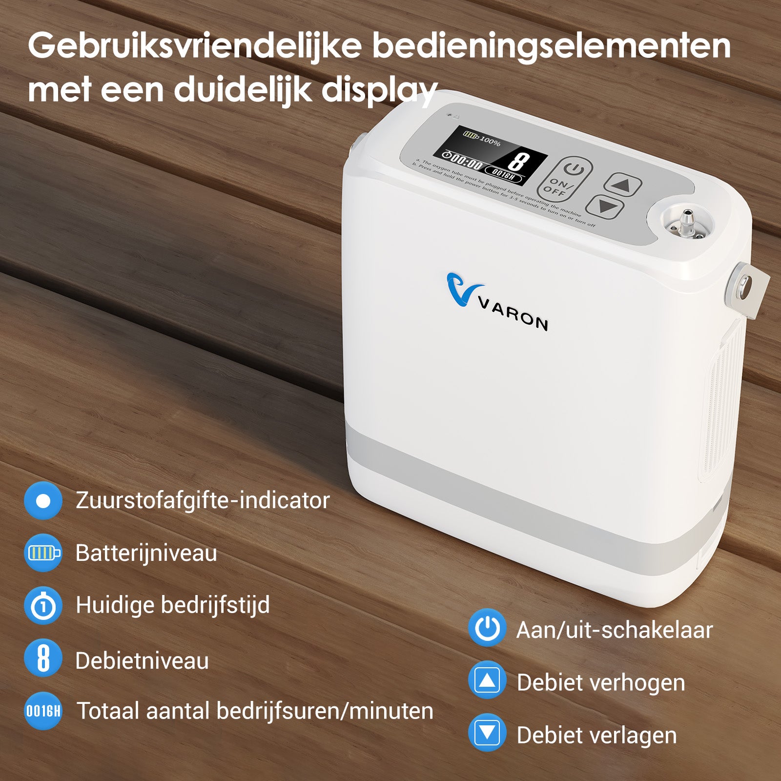 VARON VP-8G Pulse draagbare zuurstofconcentrator 24 uur in bedrijf, CE-goedgekeurd （Voorverkoop）