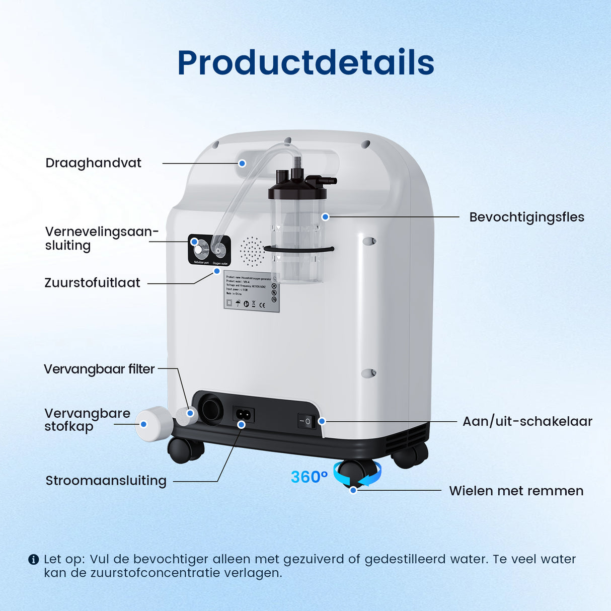 VARON VH-4 Continue-flow zuurstofconcentrator voor thuisgebruik (1-9 instellingen)