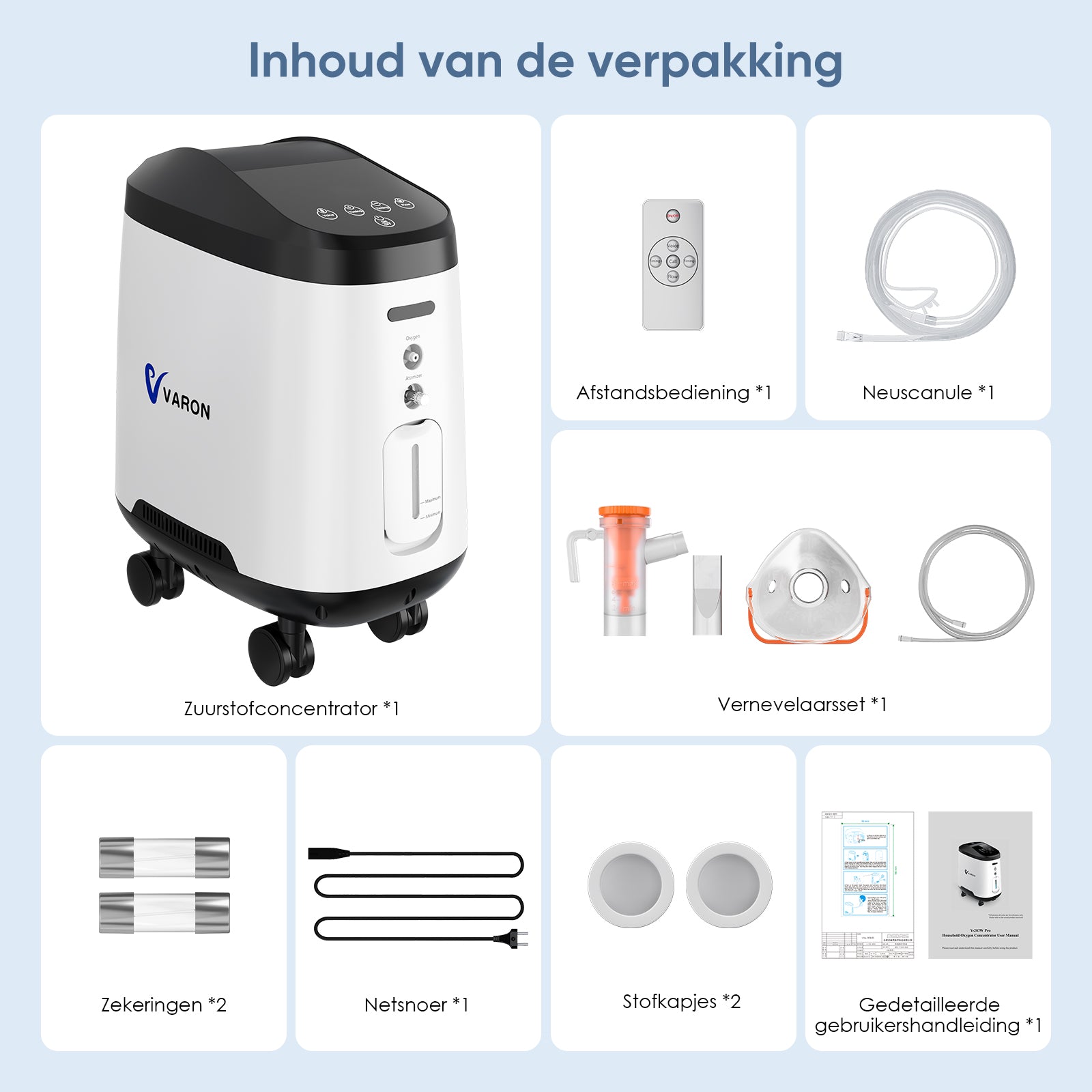 VARON VH-2 PRO Zuurstofconcentrator voor thuisgebruik | 1-9L/min instelbaar, Met wielen voor gemakkelijke verplaatsing, 24 uur in bedrijf, CE-goedgekeurd