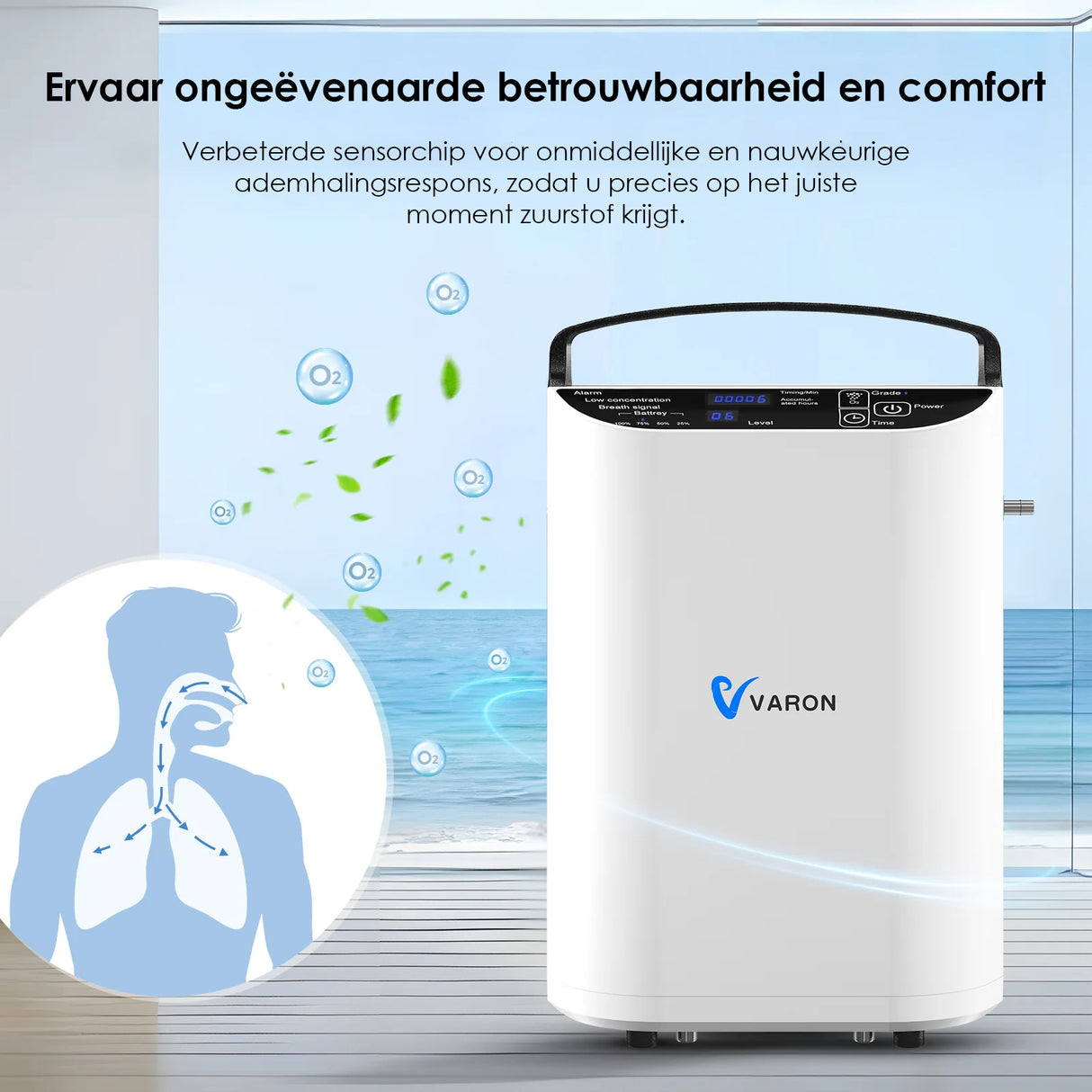 VARON VP-1 Pulse draagbare zuurstofconcentrator 24 uur in bedrijf, CE-goedgekeurd
