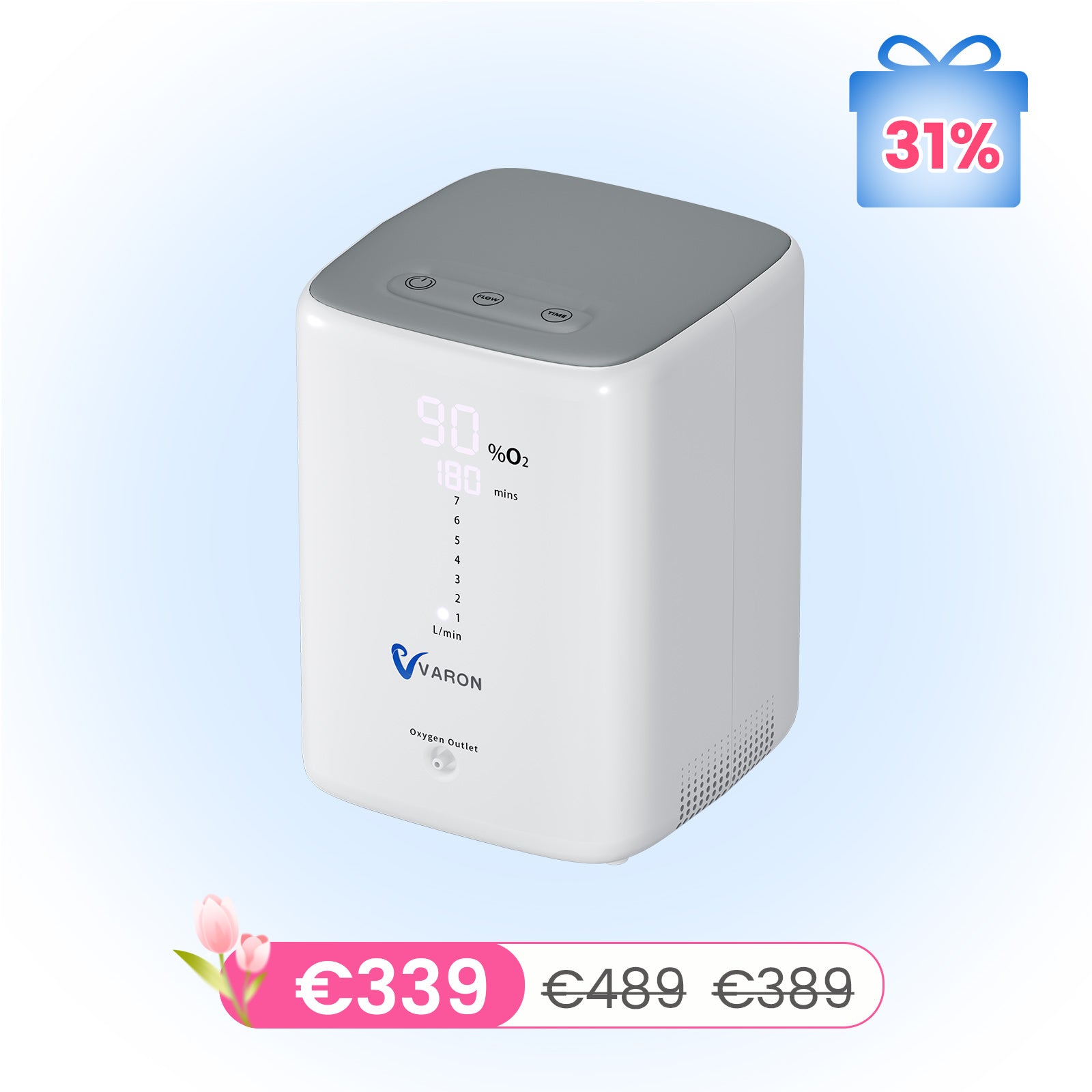 VARON VH-3 Home Oxygen Concentrator | 1-7 L/min Comfortable therapy, CE approved