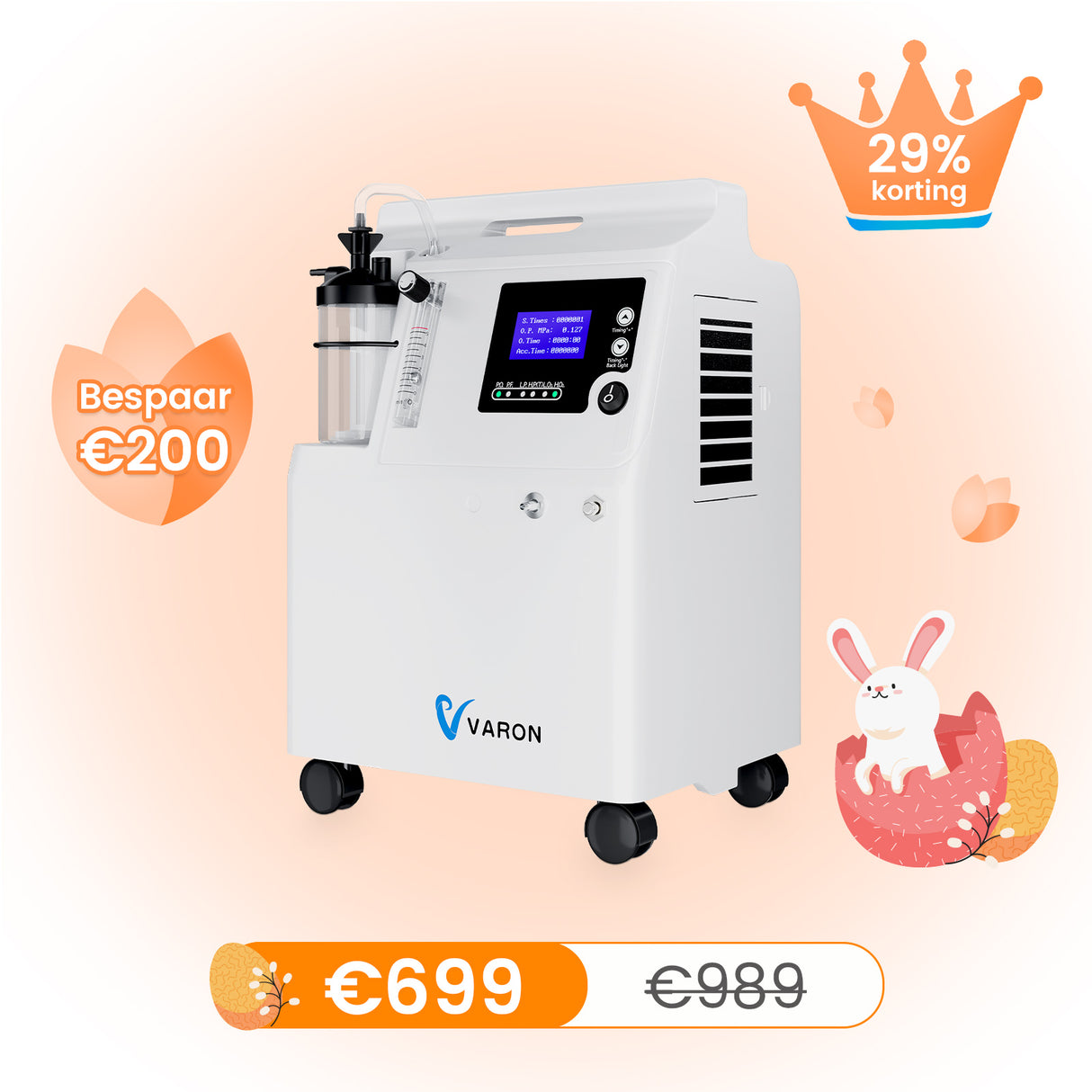 VARON Serene 5L zuurstof apparaat voor thuis met laag geluidsniveau en 72 uur werking FDA goedgekeurd