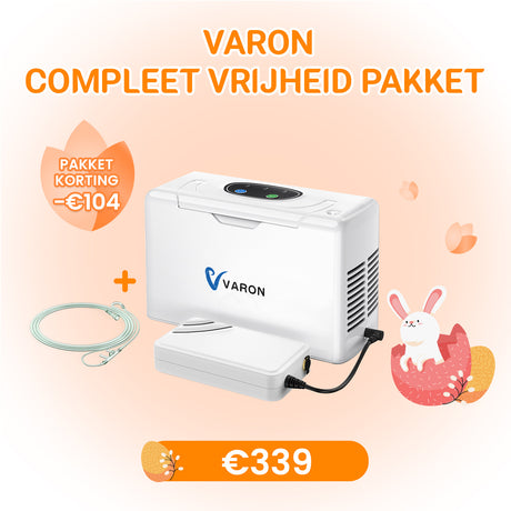 VARON Beperkte oplage set：VL-2 draagbare zuurstofconcentrator+Vervangbare lithium-ion batterij+Canule nasale en silicone pour oxygène
