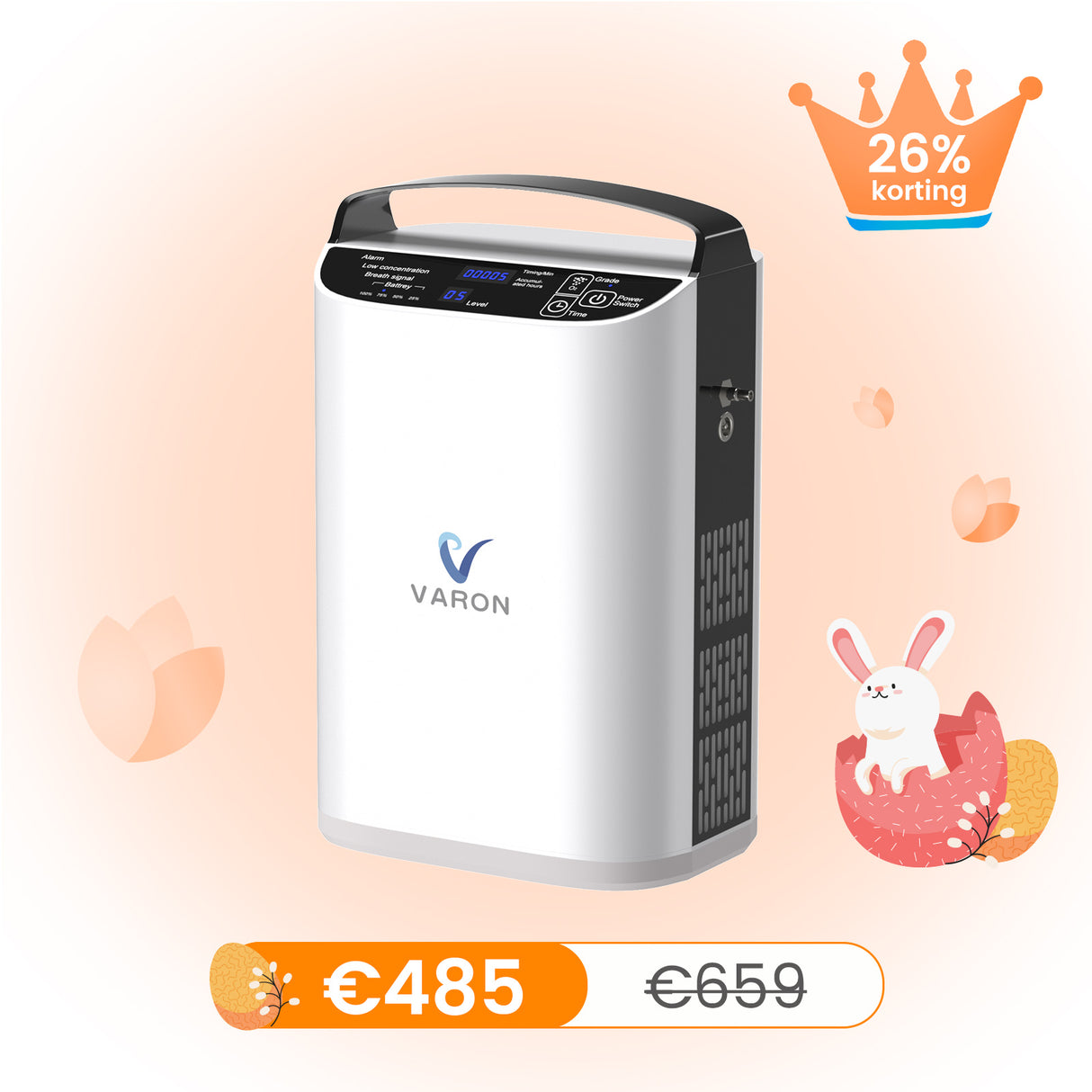 VARON VP-1 Pulse draagbare zuurstofconcentrator 24 uur in bedrijf, CE-goedgekeurd