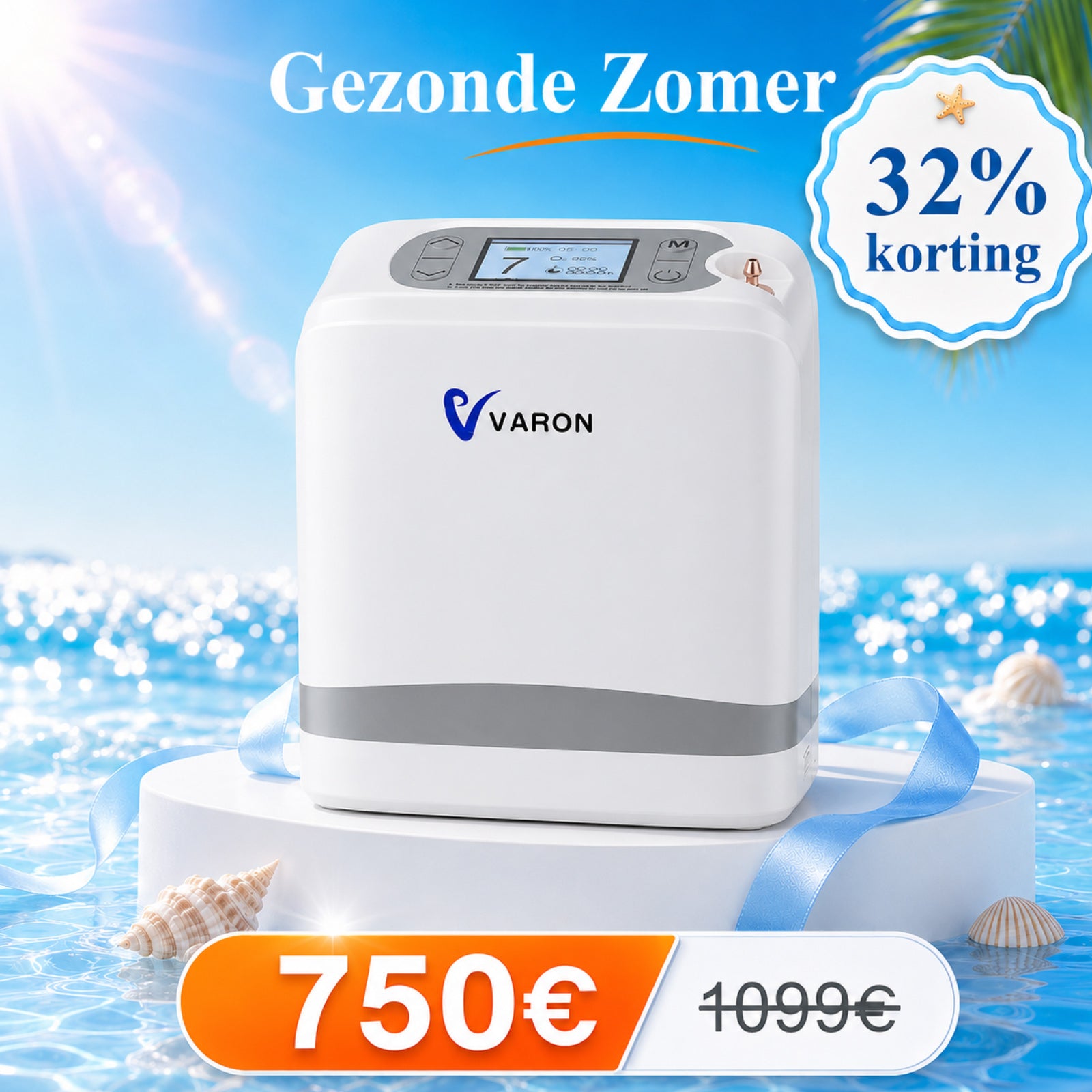 VARON VP-8 Lite Draagbare Zuurstofconcentrator 2 kg Lichtgewicht Pulsflow 1-7 Standen voor Thuis & Reizen