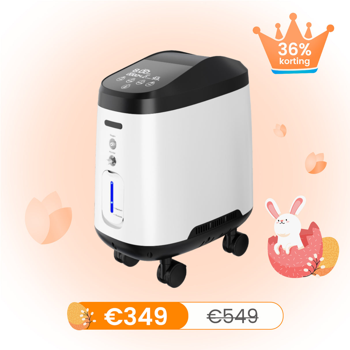 VARON VH-2 PRO zuurstof apparaat voor thuis | 1-9L/min instelbaar, Met wielen voor gemakkelijke verplaatsing, 24 uur in bedrijf, CE-goedgekeurd