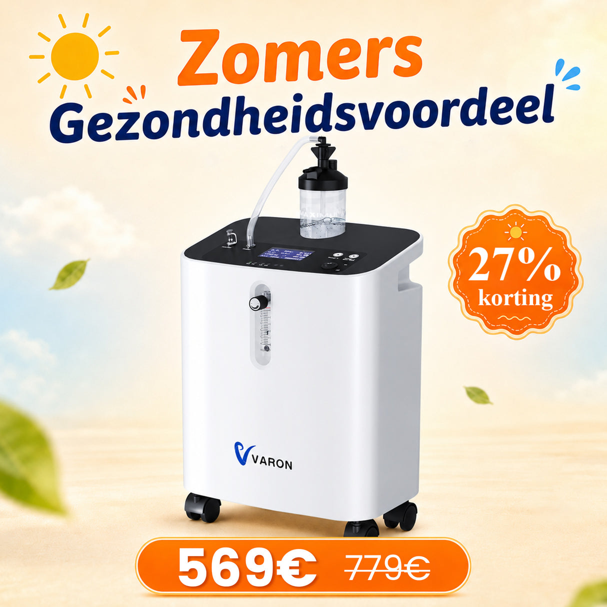 VARON VH-3 PRO zuurstof apparaat voor thuis | 1-10L/min Instelbaar, Vernevelaarfunctie, Stille Therapie, CE-goedgekeurd