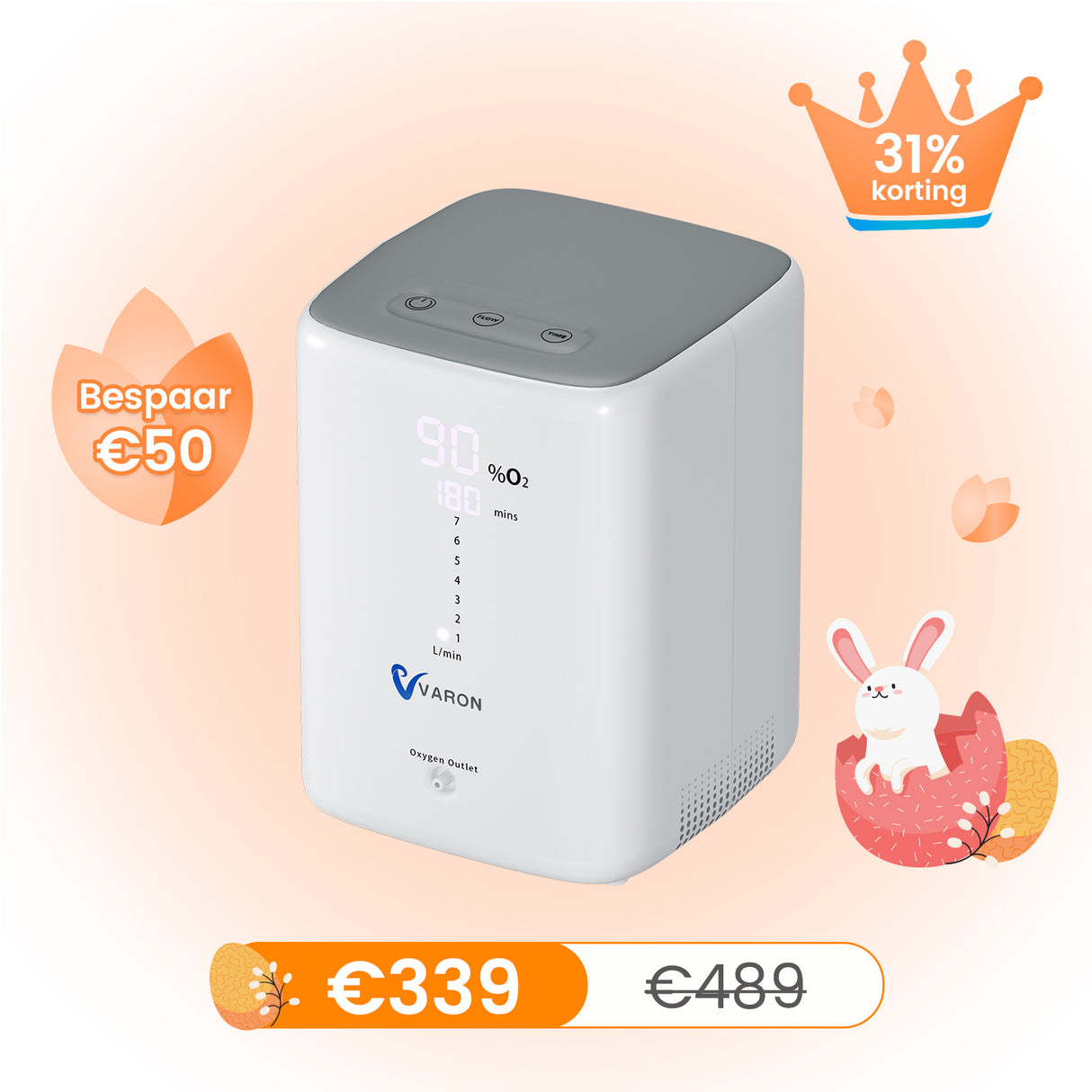 VARON VH-3 Zuurstofconcentrator voor thuisgebruik | 1-7L/min Comfortabele therapie, CE-goedgekeurd