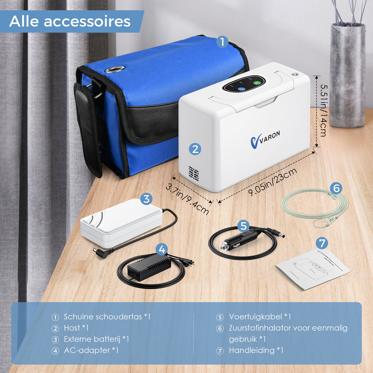 VARON VL-2 Light 3 l/min continue draagbare zuurstofconcentrator, CE-goedgekeurd