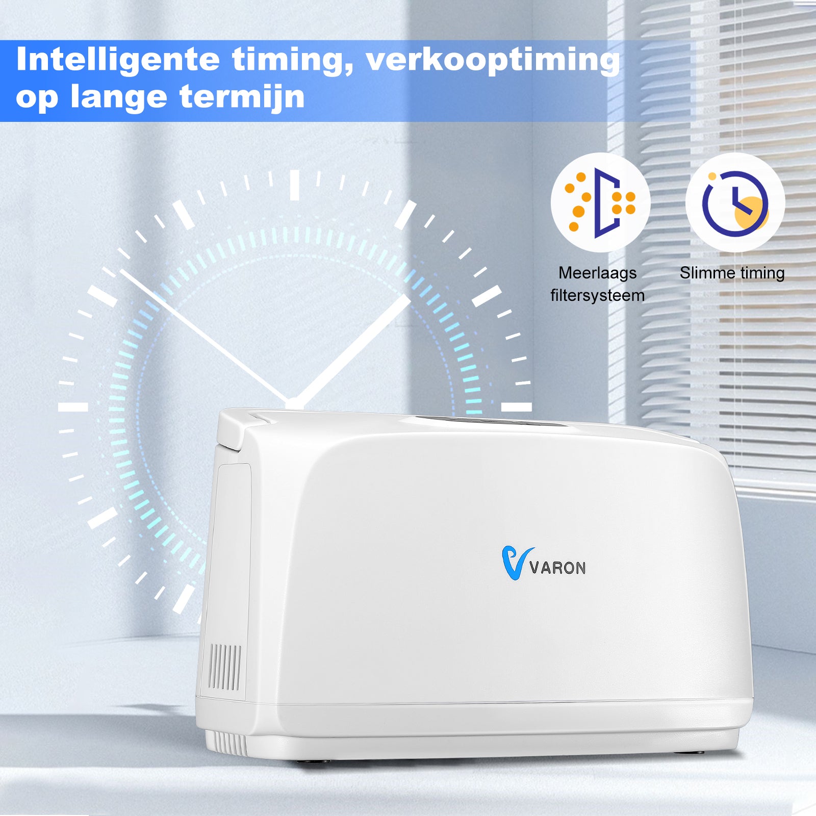 VARON VL-1 ingebouwde timer 40 60 80 180 minuten zuurstofsessies Title: Ingebouwde Timer - Selecteer 40, 60, 80 of 180 minuten zuurstofsessies