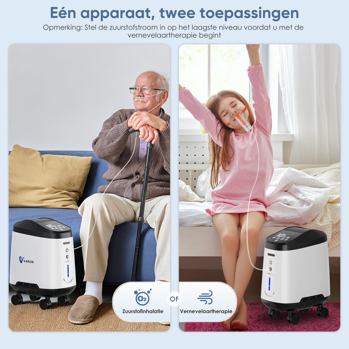 VARON VH-2 PRO Zuurstofconcentrator voor thuisgebruik | 1-9L/min instelbaar, Met wielen voor gemakkelijke verplaatsing, 24 uur in bedrijf, CE-goedgekeurd