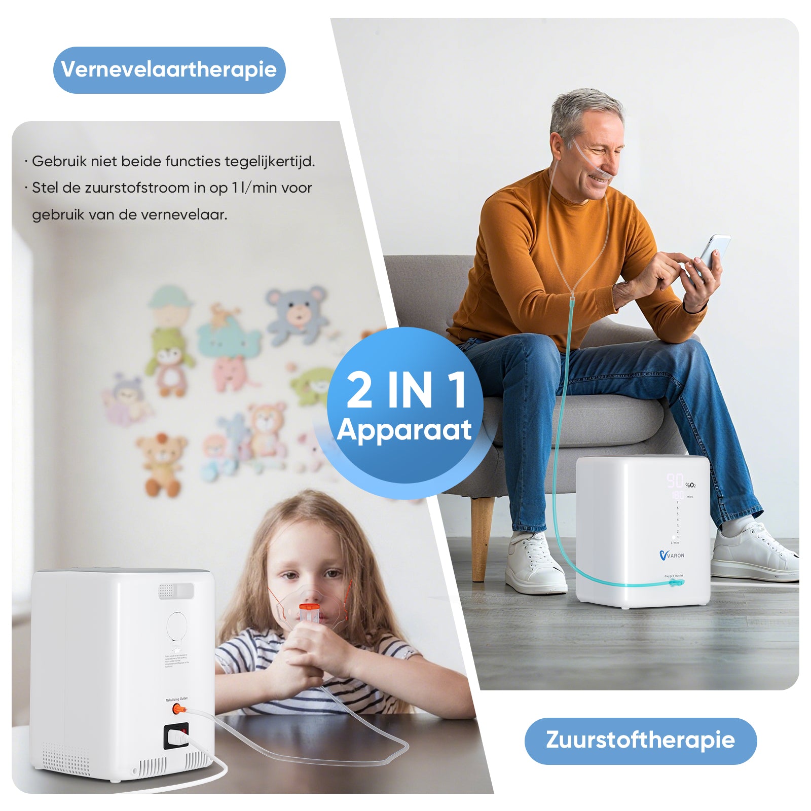 VARON VH-3 Zuurstofconcentrator voor thuisgebruik | 1-7L/min Comfortabele therapie, CE-goedgekeurd
