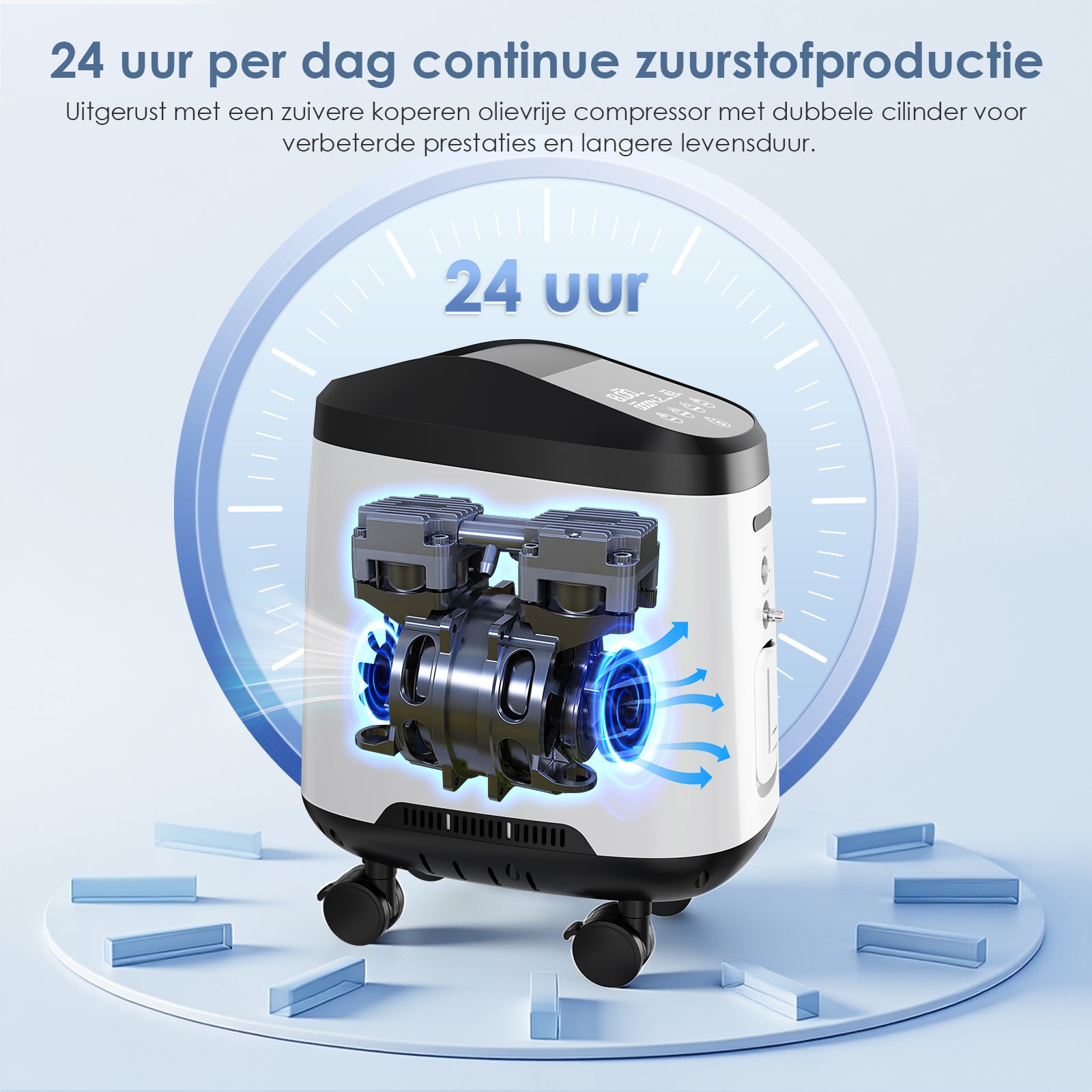 VARON VH-2 PRO Zuurstofconcentrator voor thuisgebruik | 1-9L/min instelbaar, Met wielen voor gemakkelijke verplaatsing, 24 uur in bedrijf, CE-goedgekeurd