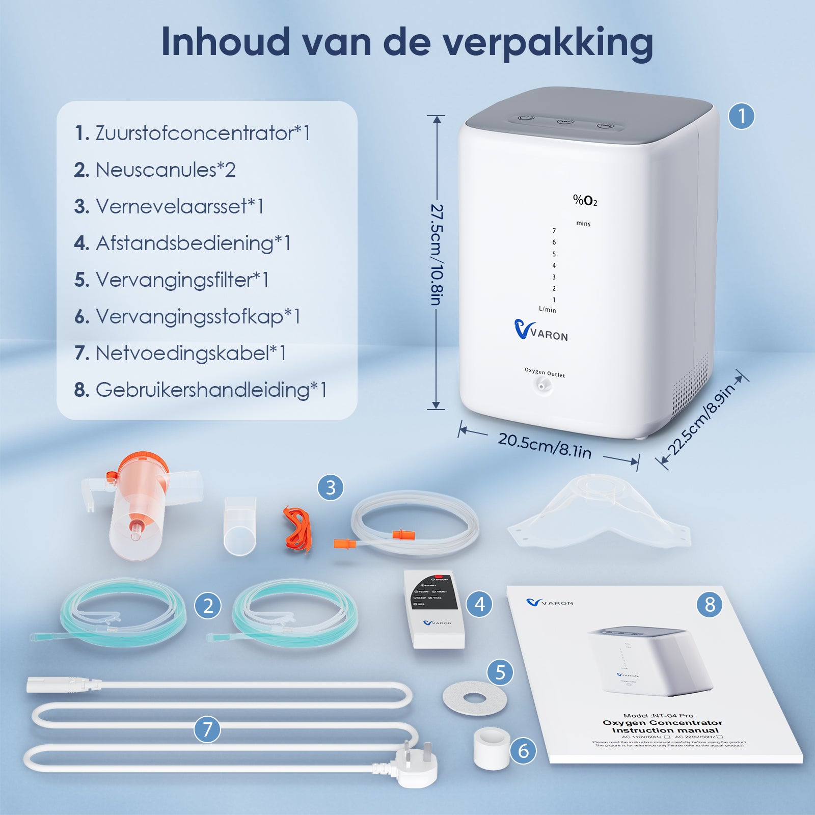 VARON VH-3 Zuurstofconcentrator voor thuisgebruik | 1-7L/min Comfortabele therapie, CE-goedgekeurd