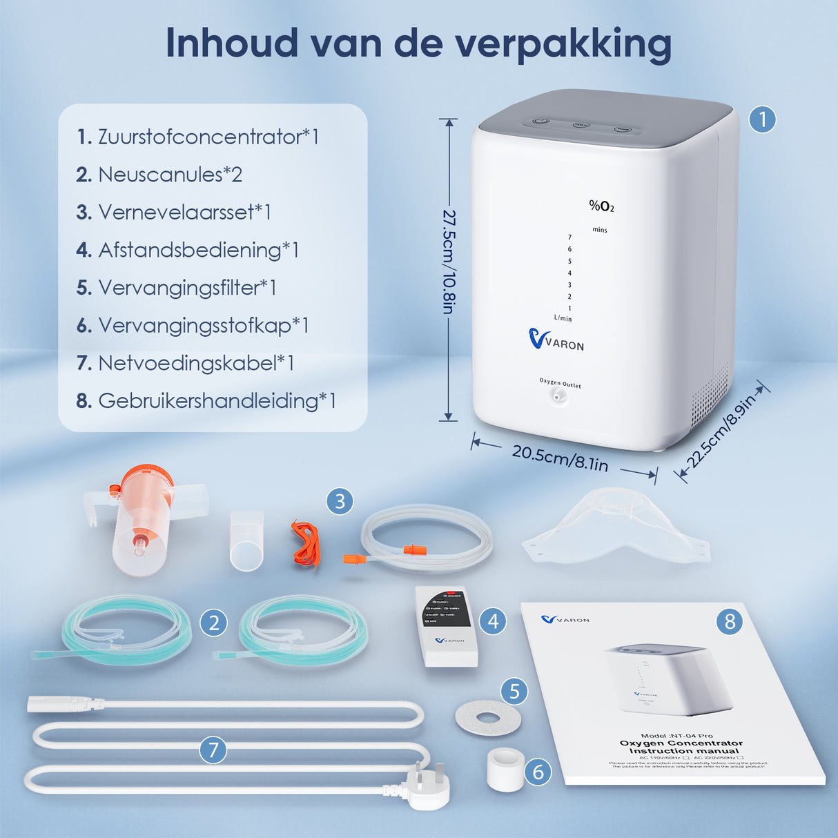 VARON VH-3 Zuurstofconcentrator voor thuisgebruik | 1-7L/min Comfortabele therapie, CE-goedgekeurd