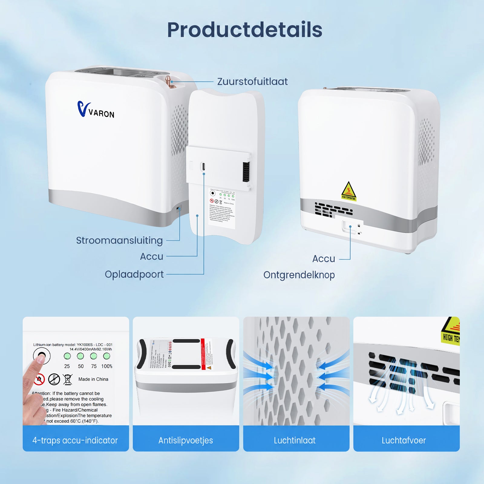 Concentrateur d'oxygène portable continu VARON VP-6 | Débit de 1 à 6 L/min, homologué CE