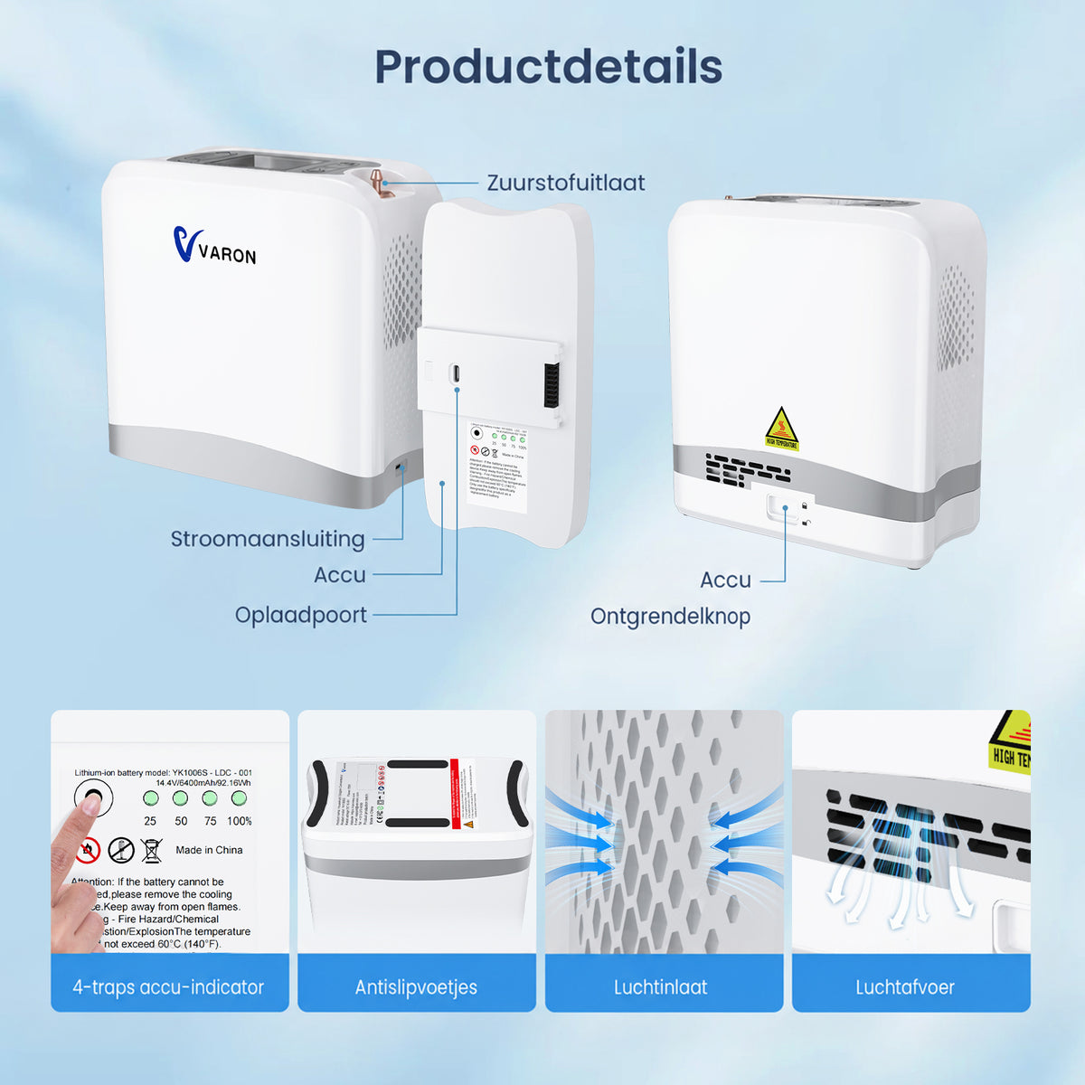 Concentrateur d'oxygène portable continu VARON VP-6 | Débit de 1 à 6 L/min, homologué CE